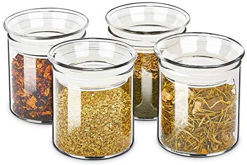 ZENS Glass Canisters Jar with Lid, Airtight Sealed 15 Fluid Ounce Spice  Jars Sets of 2, Clear Small Kitchen Storage Containers for Herbs,Tea