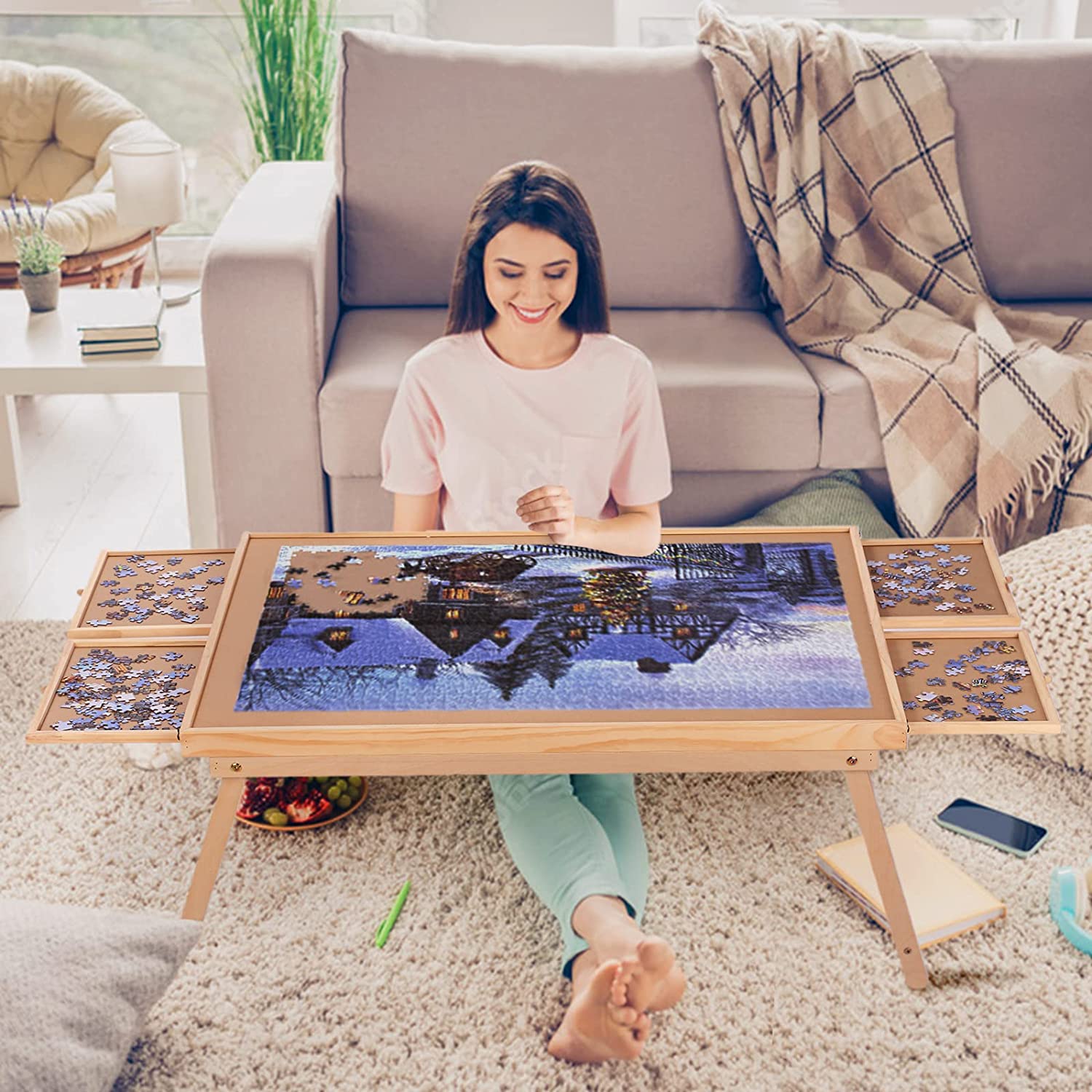 Jigsaw Puzzle Table Puzzle Board with Cover Puzzle Easel Tilting