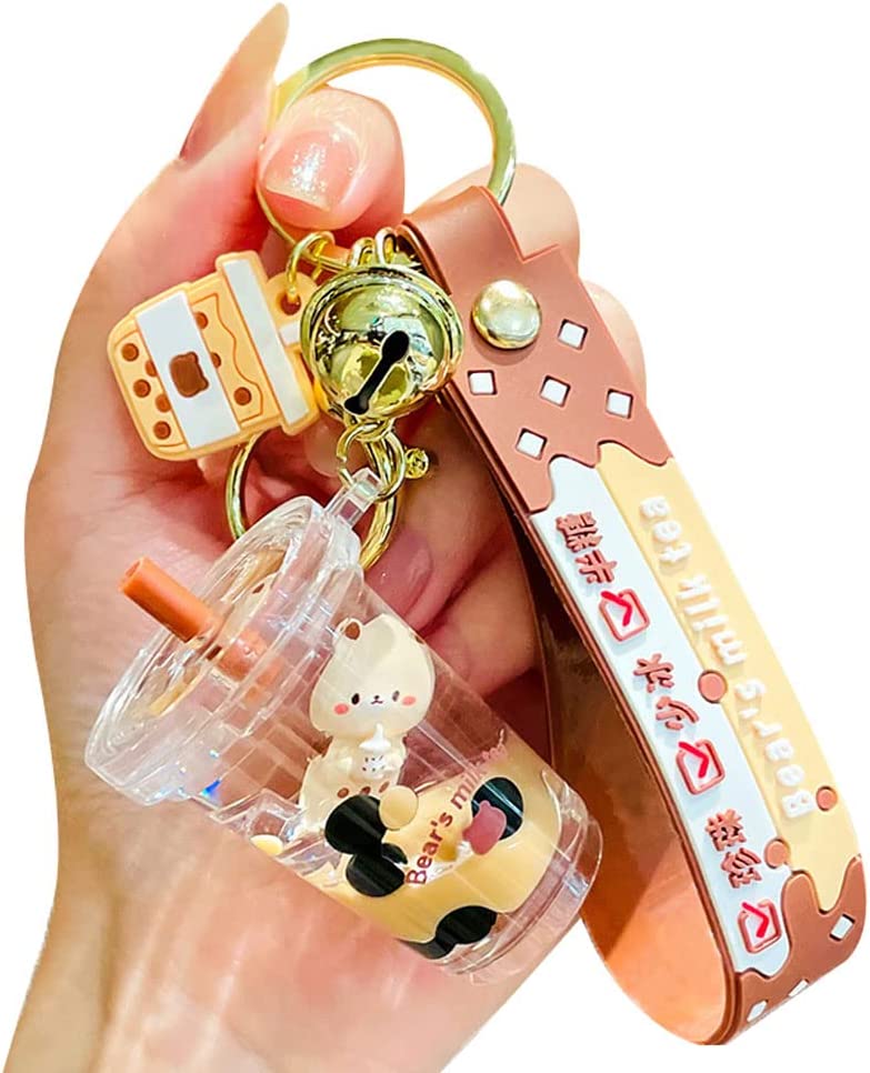 Keychain Bear Liquid Floating Sand Cute Keychain Bag Charm Wrist Band  Bracelet Keyring Women Girl 