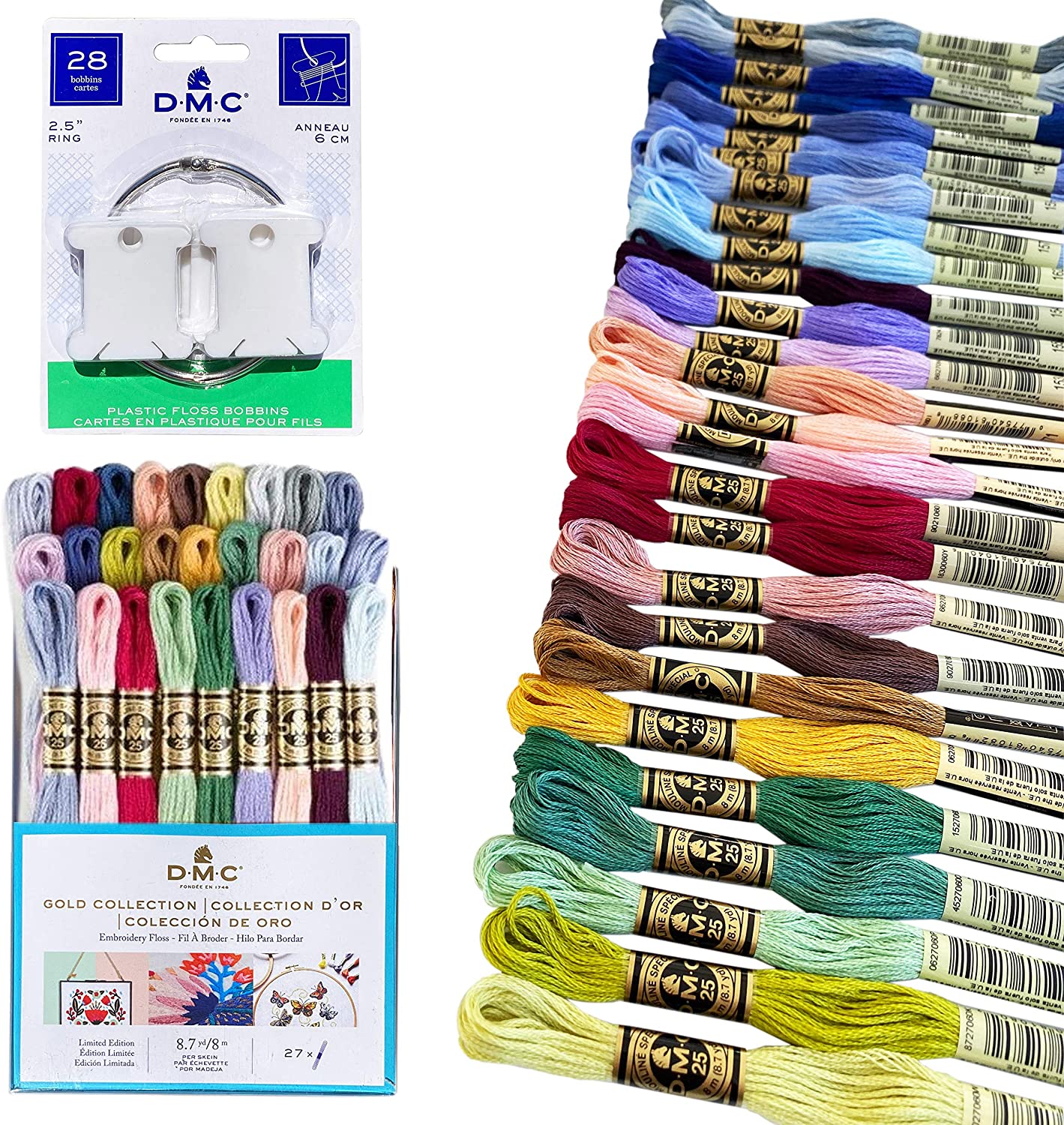 DMC Embroidery Floss Pack,Colorful Holiday Collection,DMC Embroidery Thread, Kit Include 30 Cotton Assorted Color Bundle with DMC Cross Stitch Hand
