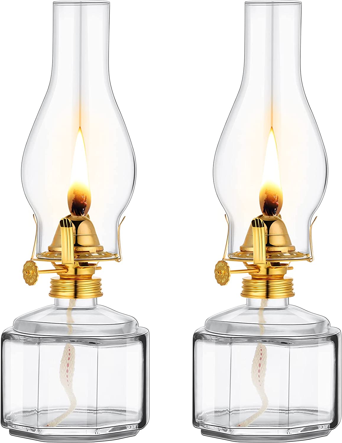 Vintage Oil Lamps For Indoor Use(set Of 2),8 Inch Height Kerosene Lamp With  Hurricane Glass,rustic Kerosene Lantern For Home Emergency Lighting,tablet