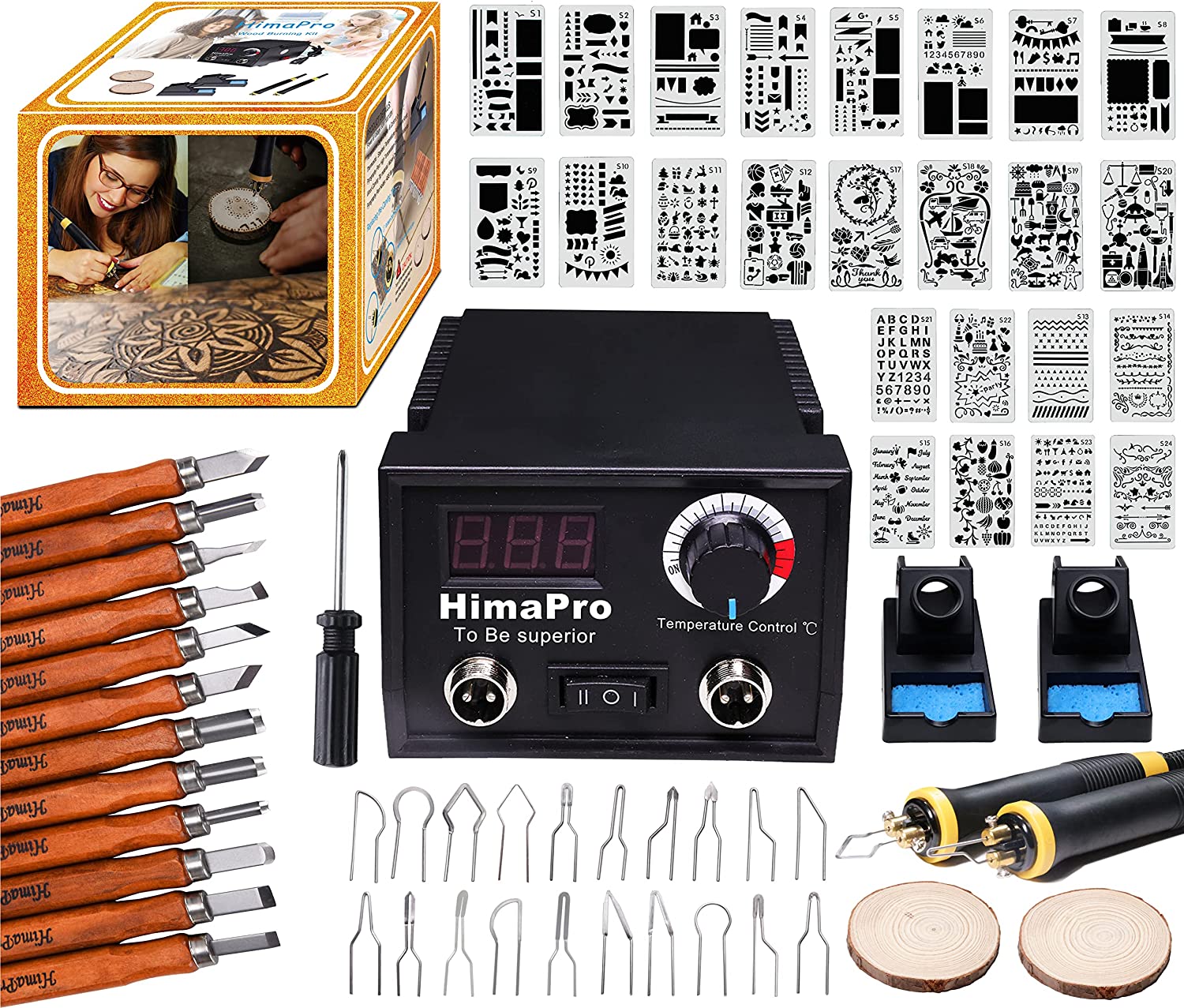 Pyrography Machine Soldering Iron Set, 60W LCD Wood Burner Kit, Temperature  Adjustable, with 21 Pyrograph Wire Tips for Burning