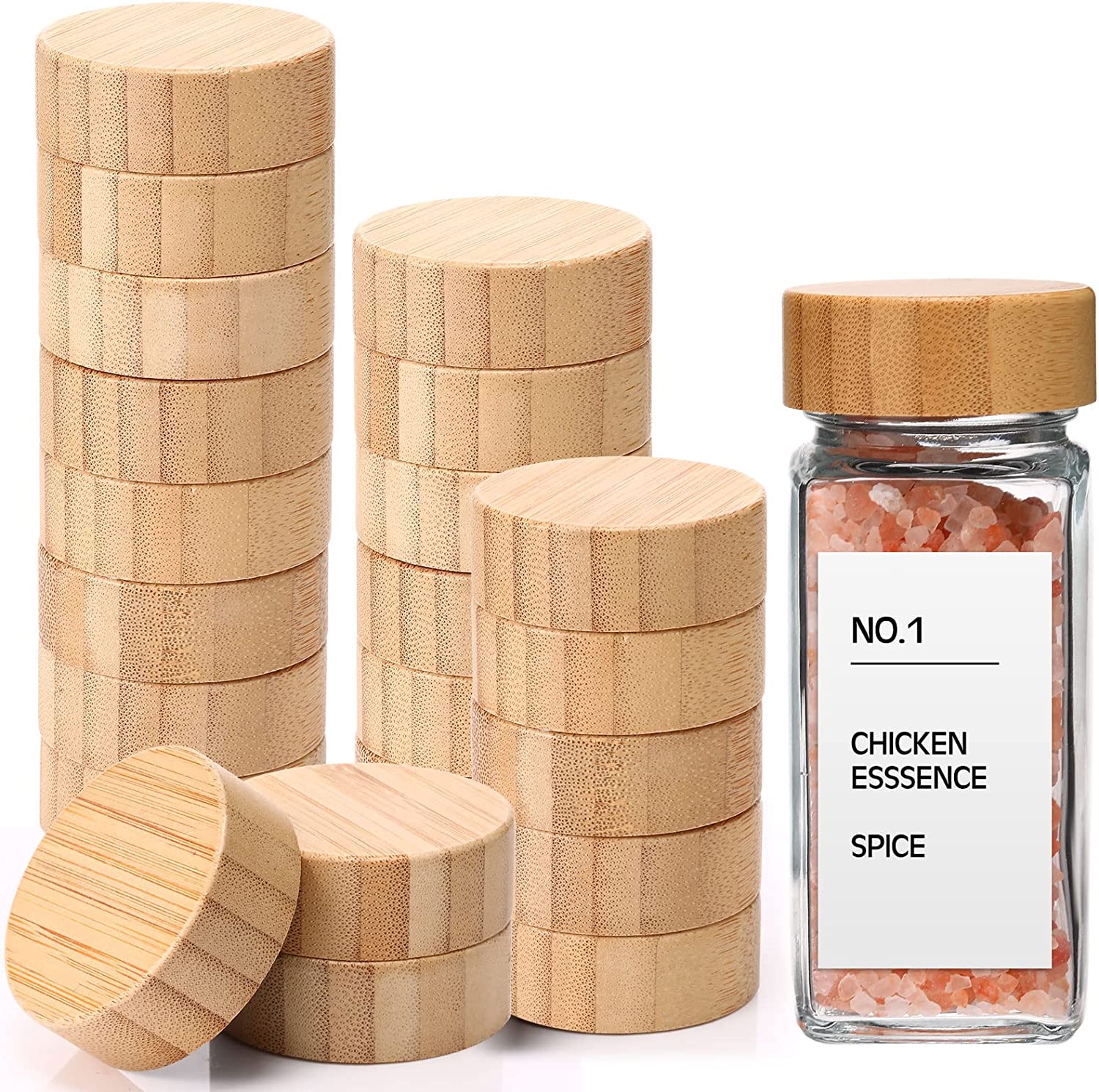 12 Pcs Square Glass Spice Jars with Natural Bamboo Lids - 5Oz Airtight Herb