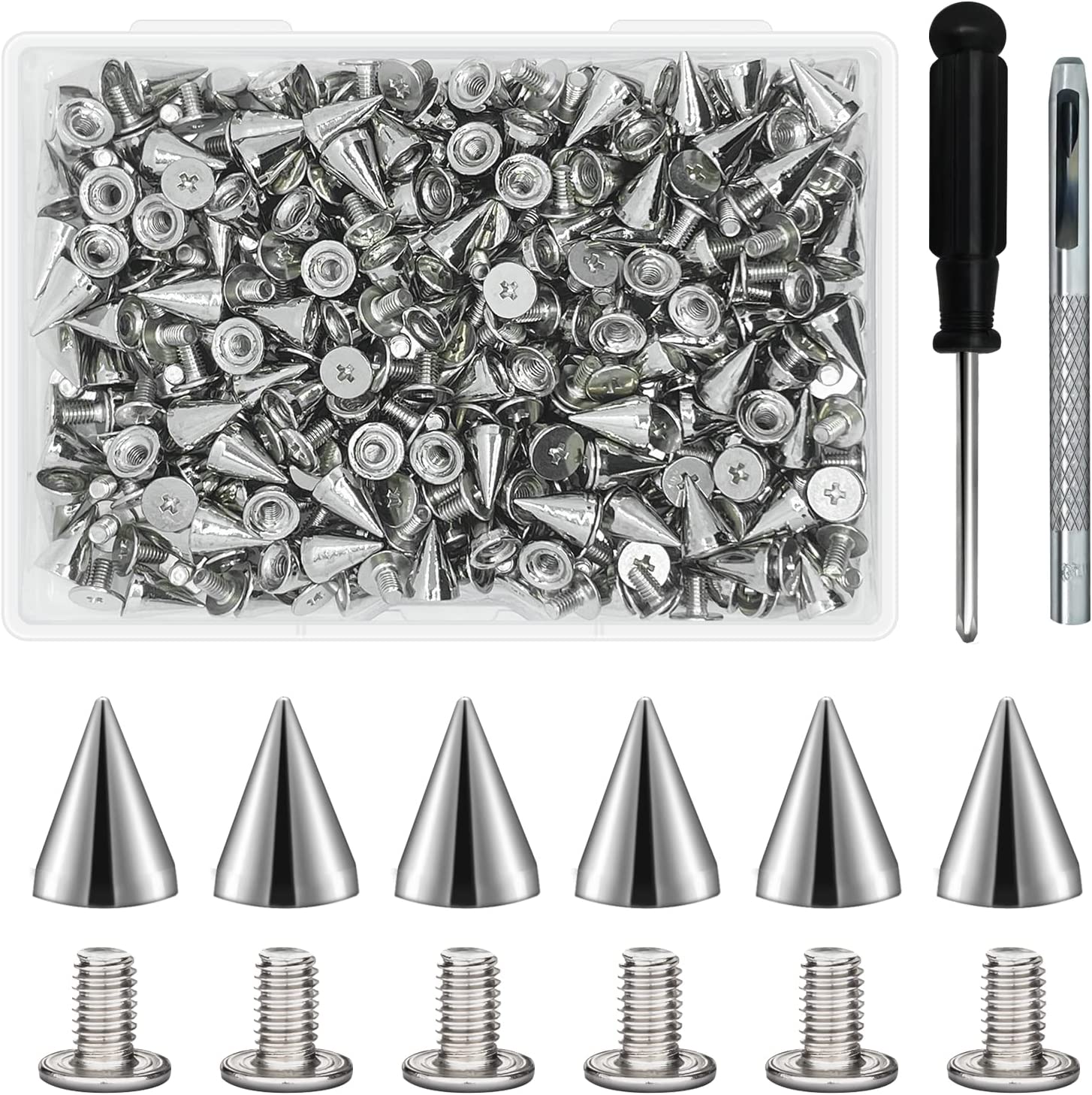 HAPY SHOP 200 Sets Cone Spikes and Studs Silver Screwback Studs Rivets  Metal Tree Spikes Studs Punk Spikes for Leather Craft Clothing Shoes