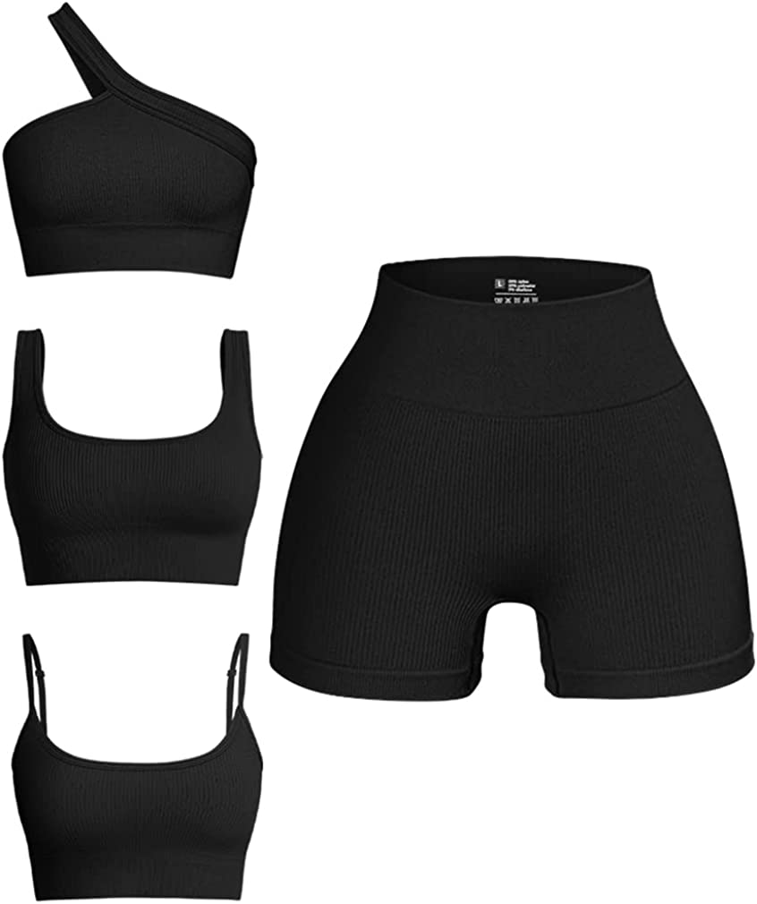  OQQ Women's 3 Piece Outfits Ribbed Seamless Exercise