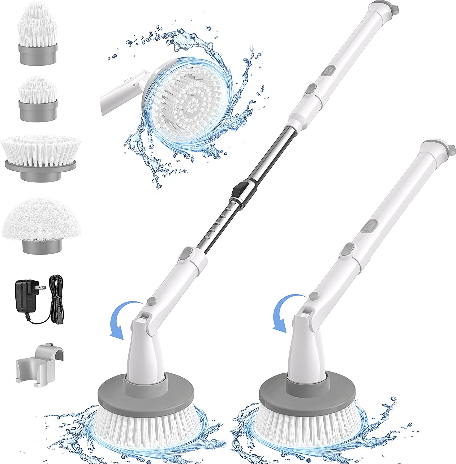 Electric Rotary cleaning brush,2023 new cordless voice prompt shower cleaning  brush with 8 replaceable brush heads, 3-speed adjustable and adjustable  extension handle for bathroom floor tiles