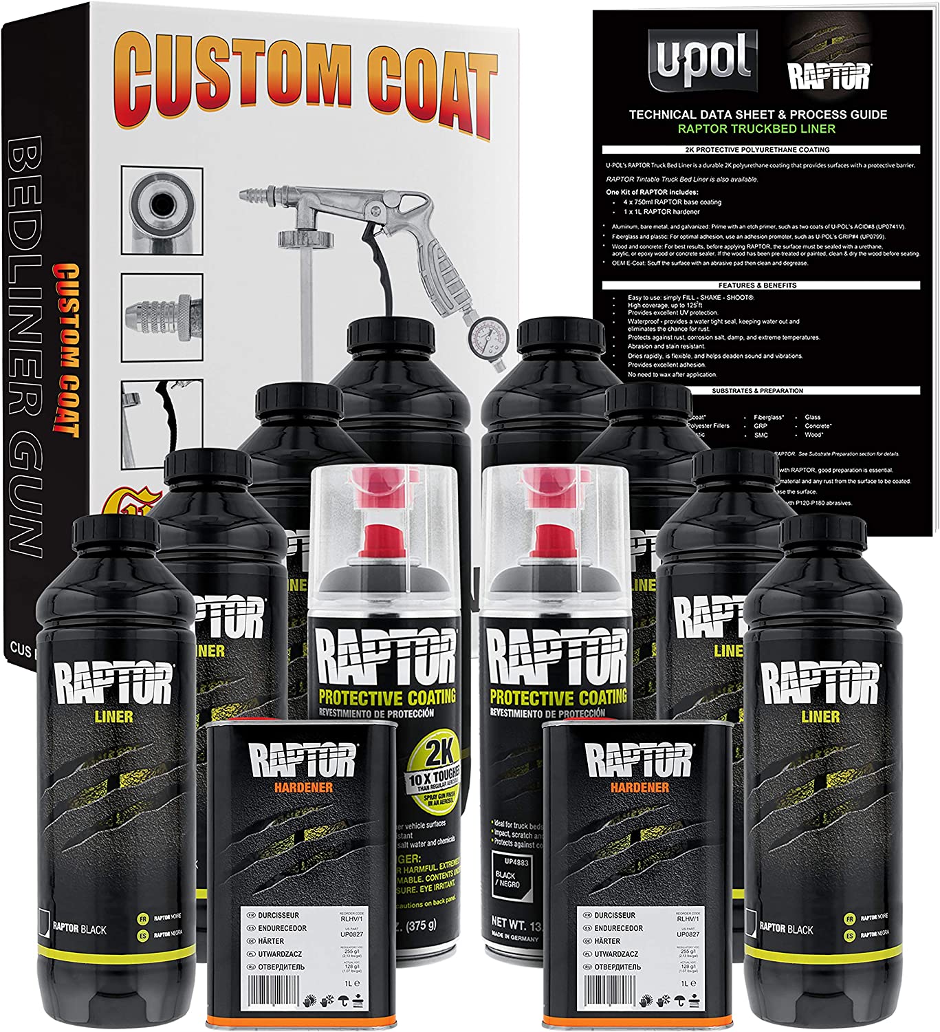 U-POL Raptor 1K Bed Liner Aerosol Black, 14.3 Ounce Truck Bed Bedliner  Coating - 3 Pack