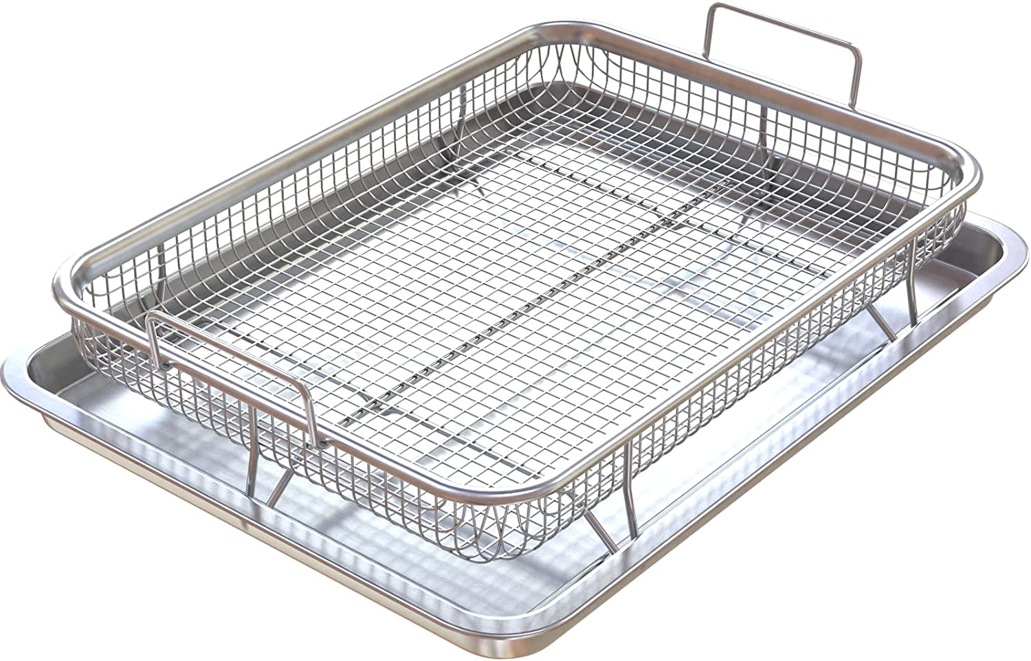 Air Fryer Basket and Tray for Oven Set, 15.5'' x 11.5'' Stainless Steel  Extra Large Crisper Tray and Basket, Non-stick Mesh Basket Set, Air Fryer  Tray