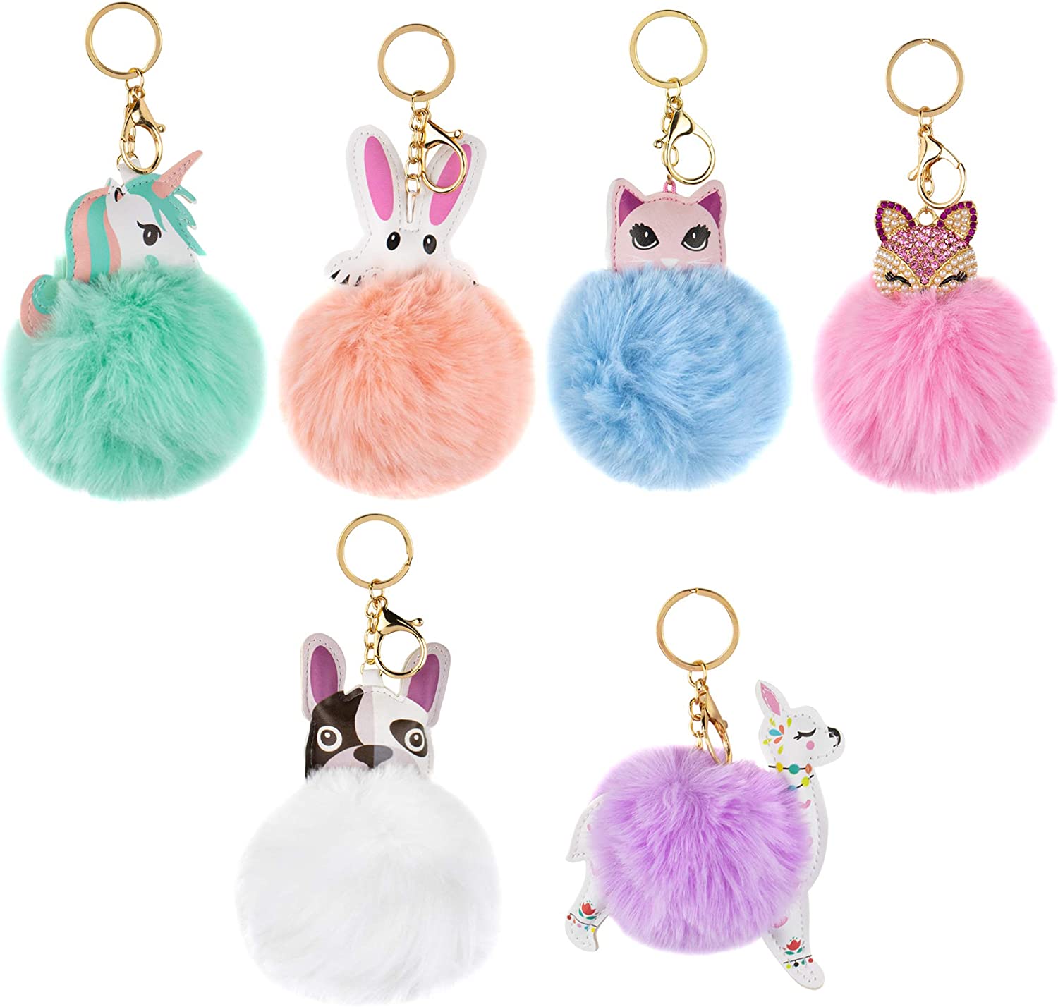 WILLBOND 3 Pieces Cute Animal Unicorn Pom Pom Keychain Faux Fluffy