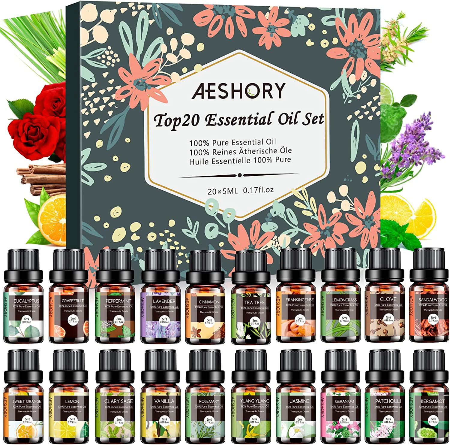 30 * 10ML Essential Oil Set - Essential Oils - 100% Natural Essential Oils  - Perfect for Diffuser,Humidifier, Aromatherapy, Massage, Skin, Hair