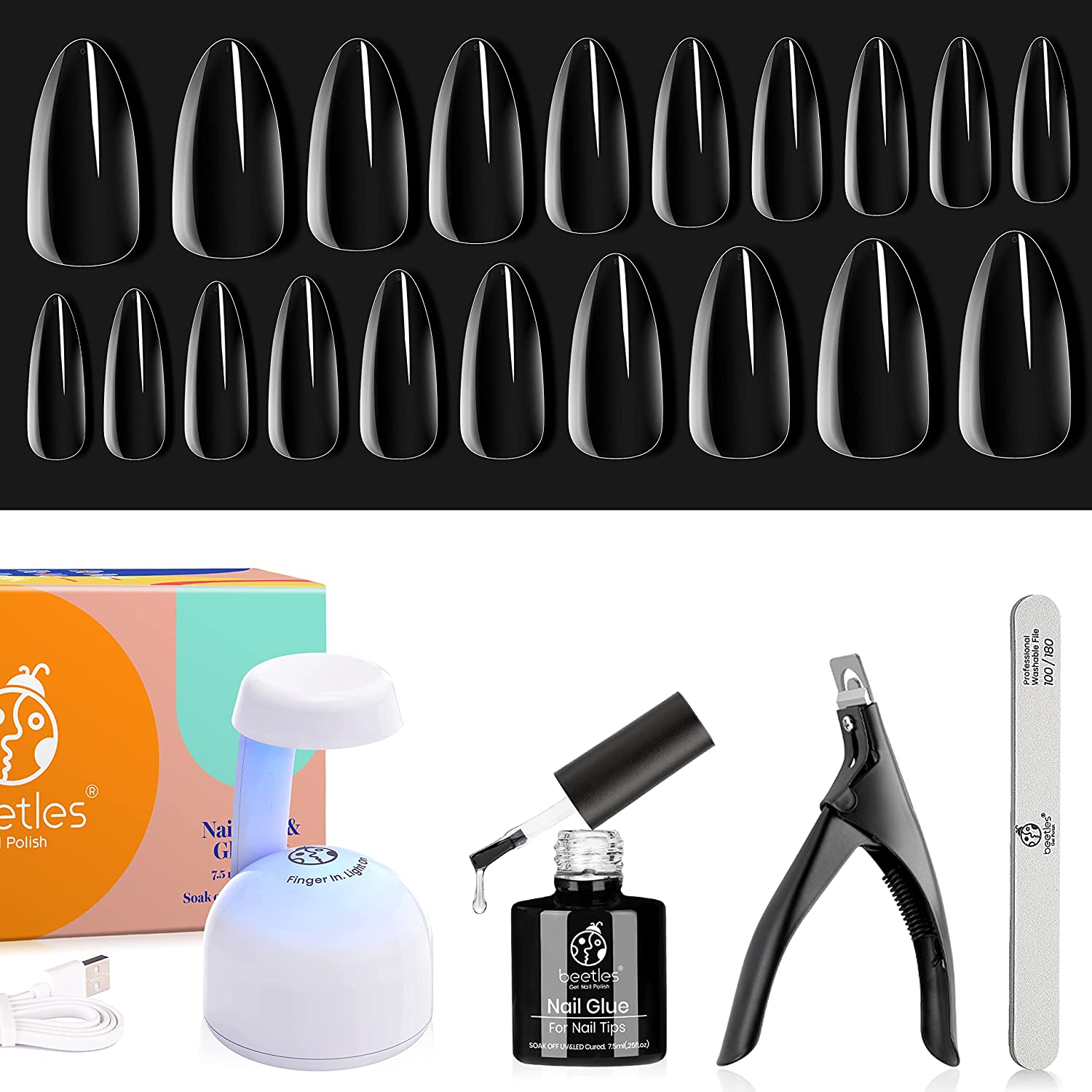 Modelones Gel x Nail Kit, 4 in 1 Nail Glue Gel with 500pcs Half Matte  Almond Nails & Portable UV LED Nail Lamp, Upgraded Gel Nail Kit Fast Nail