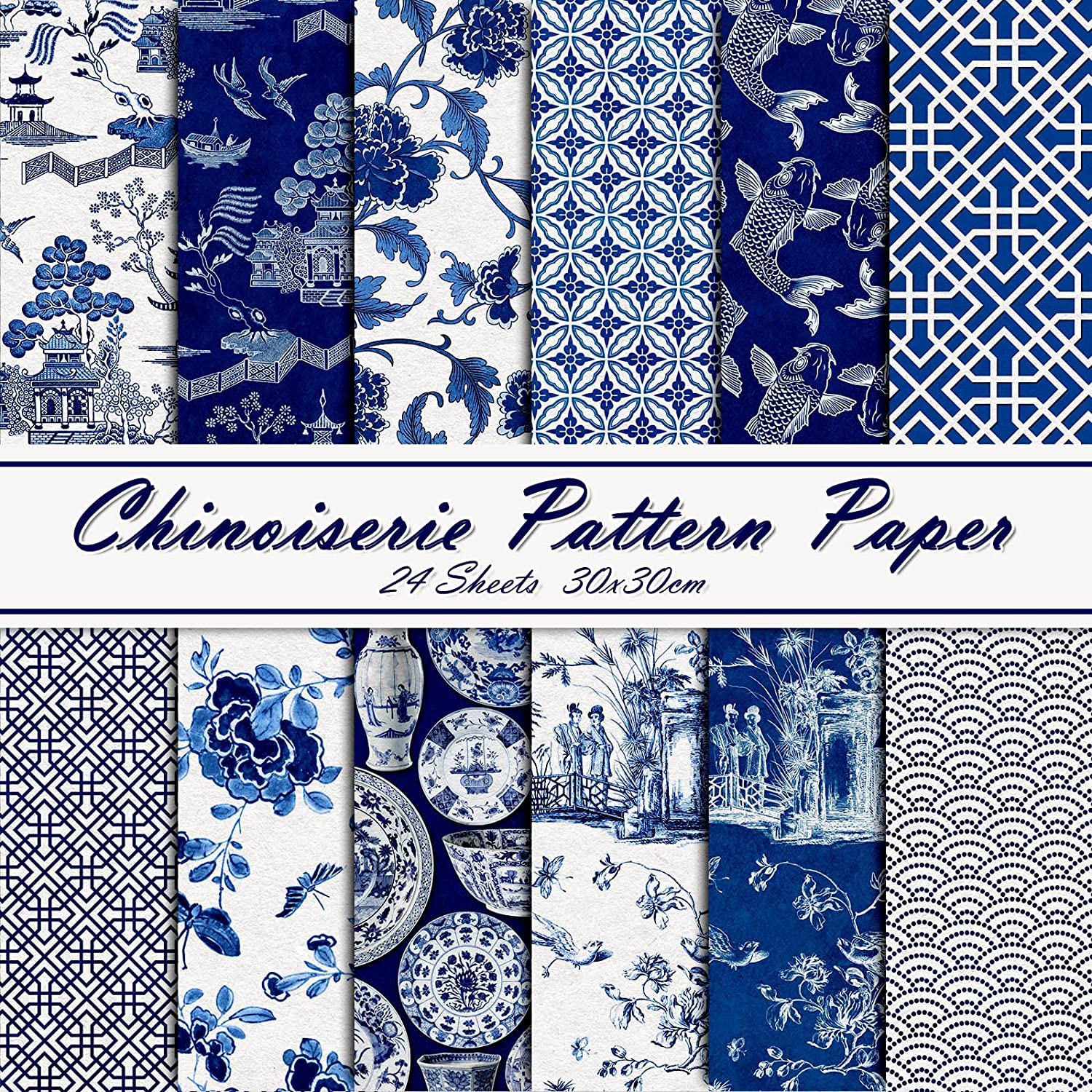 Blue and White Tissue Paper with Designs for Gift Bags Wrapping Decoupage Crafts 24 Decorative Sheets 20 inch x 30 inch Persian Lace