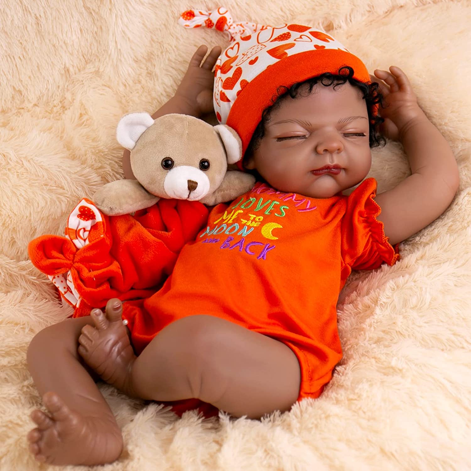 Angelbaby Realistic African American Reborn Baby Dolls Black Girl 19 Inch  Life Like Sleeping Newborn Real Baby Silicone Doll Brown Skin Bebe Reborn