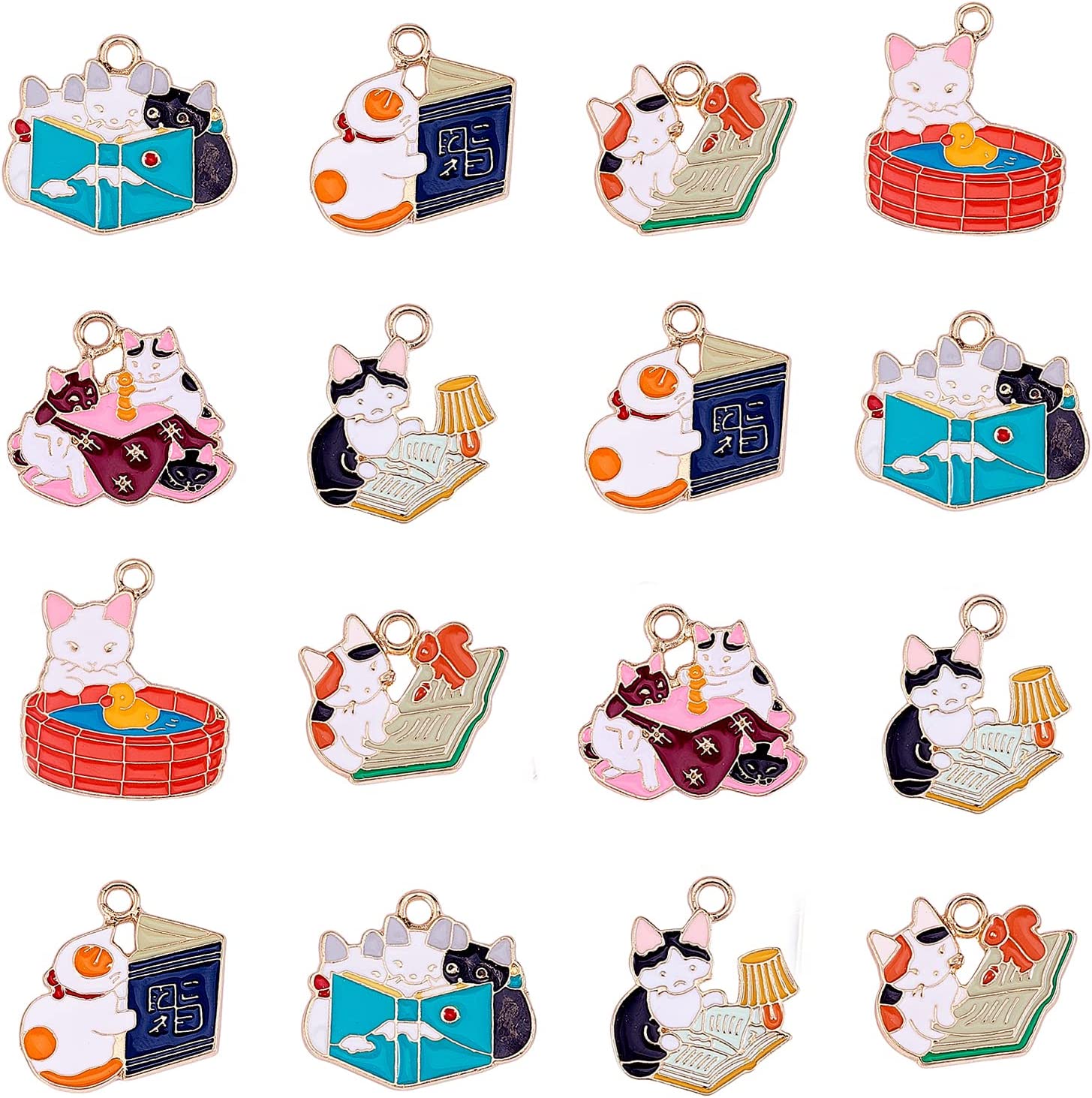 westingmanual 24 pieces enamel cat charms for jewelry making 6 styles cute  pink cat charms earring