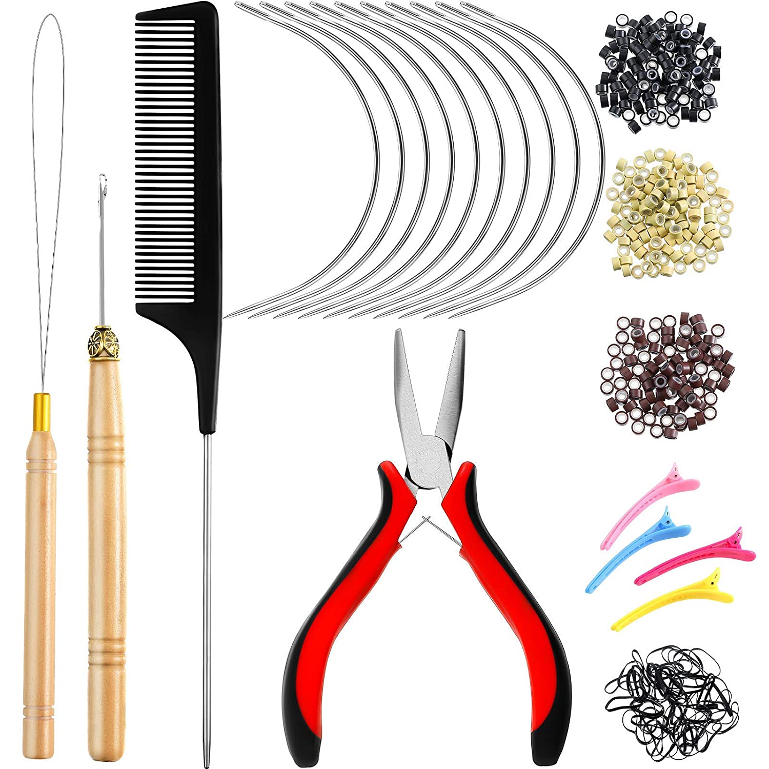 Duufin Hair Extensions Kit 1500 Pcs Micro Link Rings Bead(Black, Blonde and  Dark Brown) 1