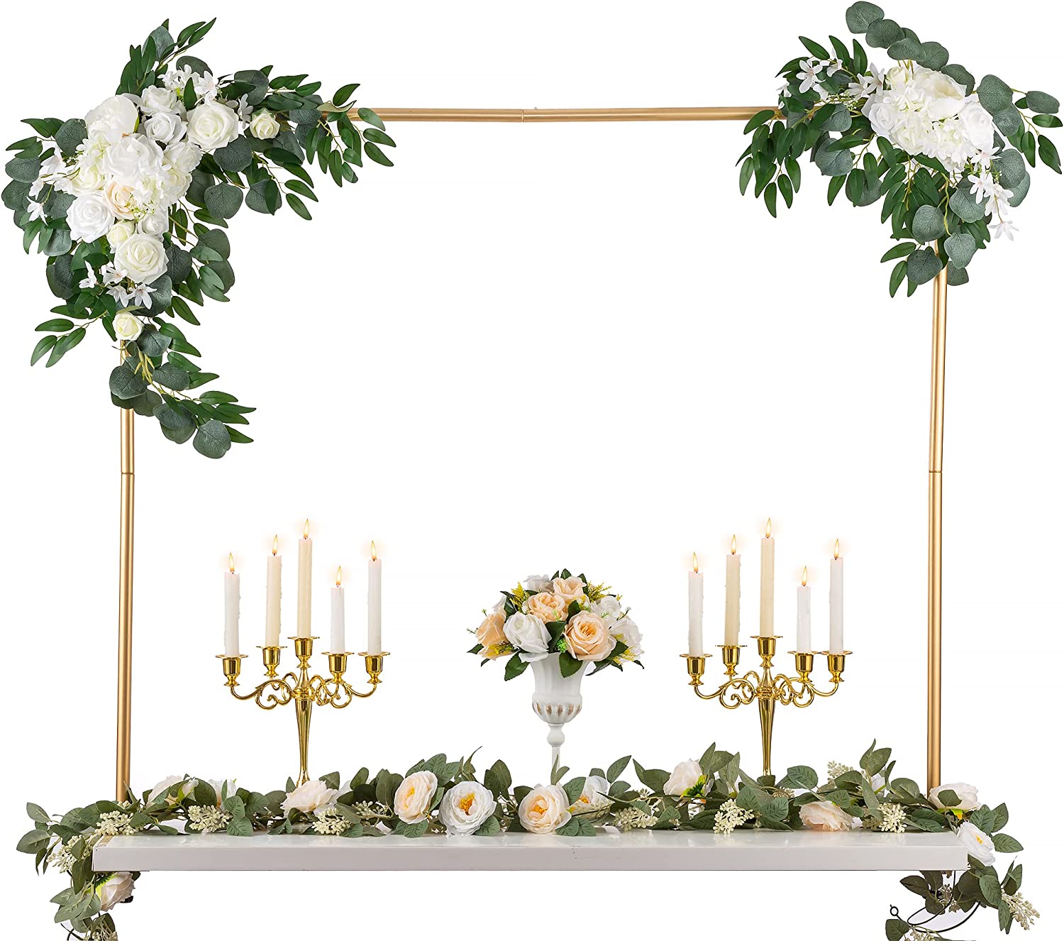 OSYIN Over The Table Rod Stand with Clamps, 46-82”Length, Adjustable Metal Balloon Flower Arch Stand, Decorated Arch for Party, Birthday, Wedding