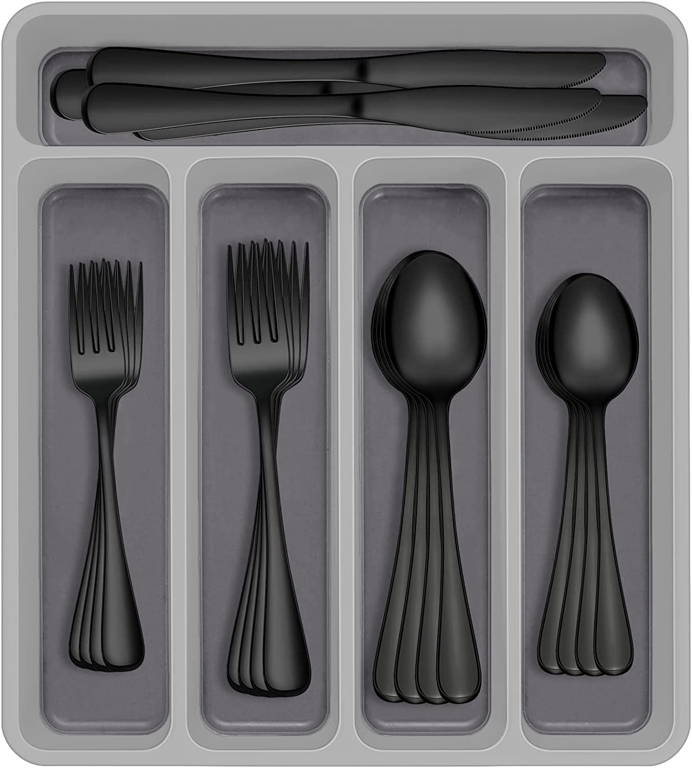 Utopia Kitchen utopia kitchen 30 piece black silverware set, flatware set  with steak knives, stainless steel utensil sets, mirror polished c