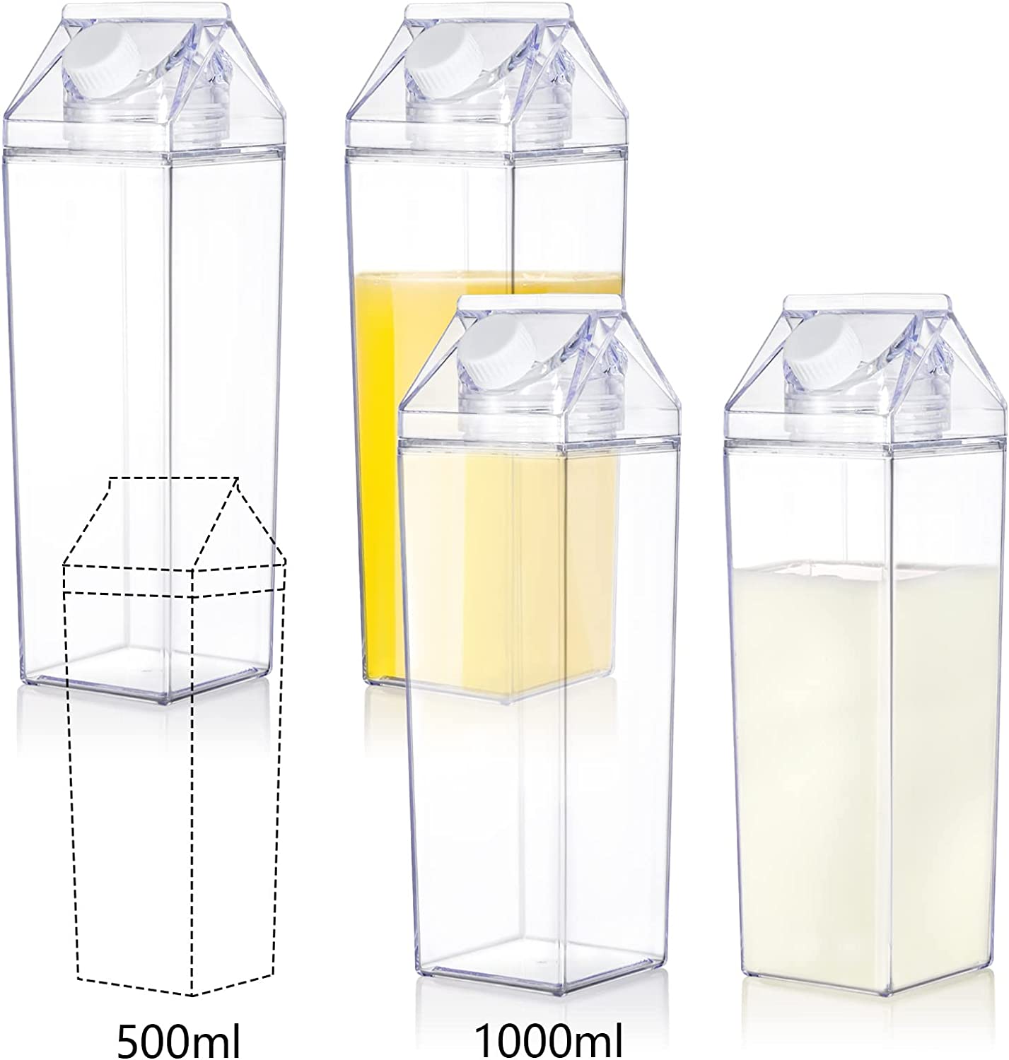 2 Pack Clear Milk Carton Water Bottle Reusable Square Milk Bottle For Milk  Drink Juice (500ml)