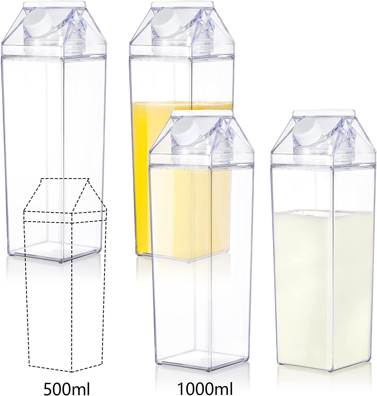 3 Pcs 34 oz Milk Carton Water Bottle Clear Square Milk Bottles