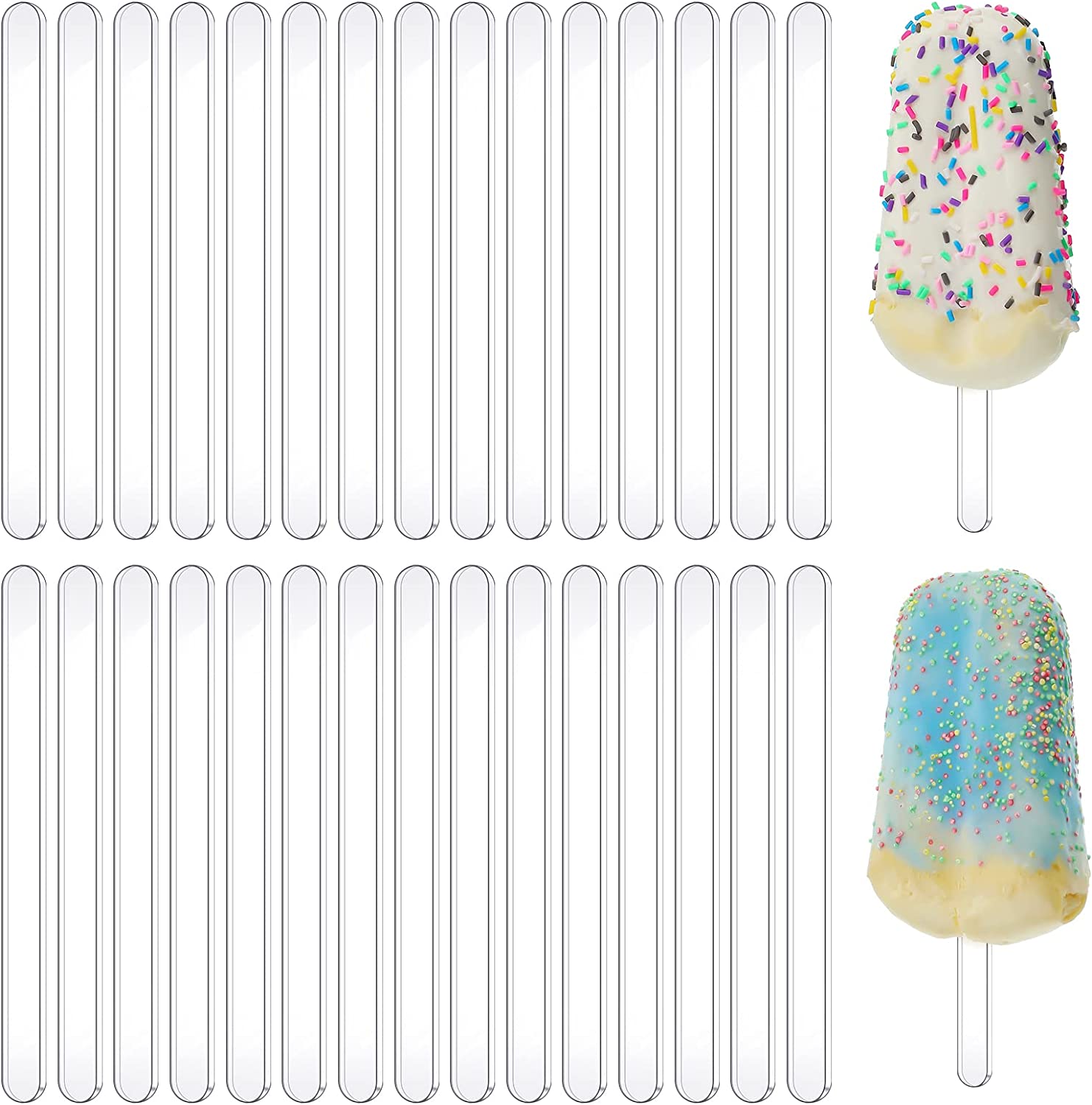 30 Pcs Reusable Acrylic Ice Cream Sticks Popsicle Sticks 