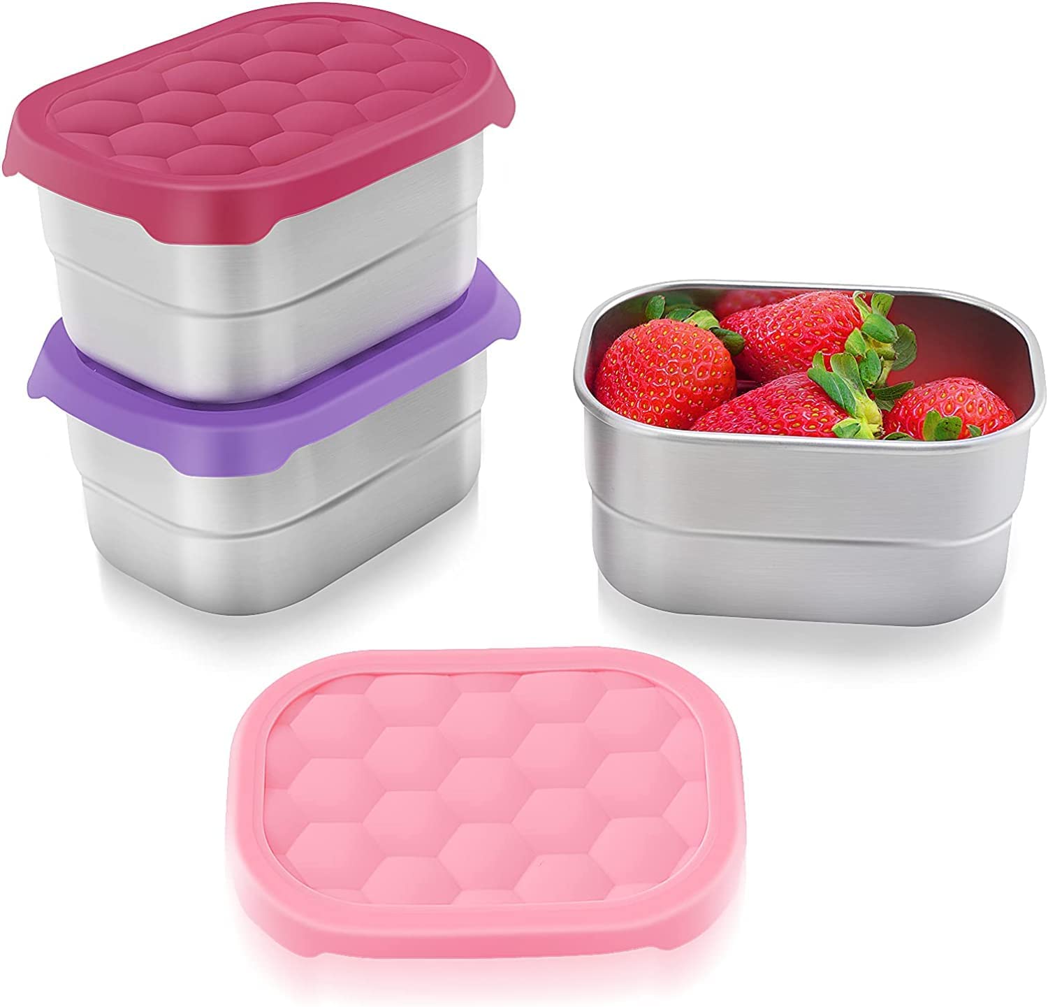 Yawbay 3Pack(18oz/10oz/5.5oz) Stainless Steel Snack Containers for Kids  Toddlers with Silicone Lids,Stackable Easy Open Leak Proof Toddler Snack  Lunch