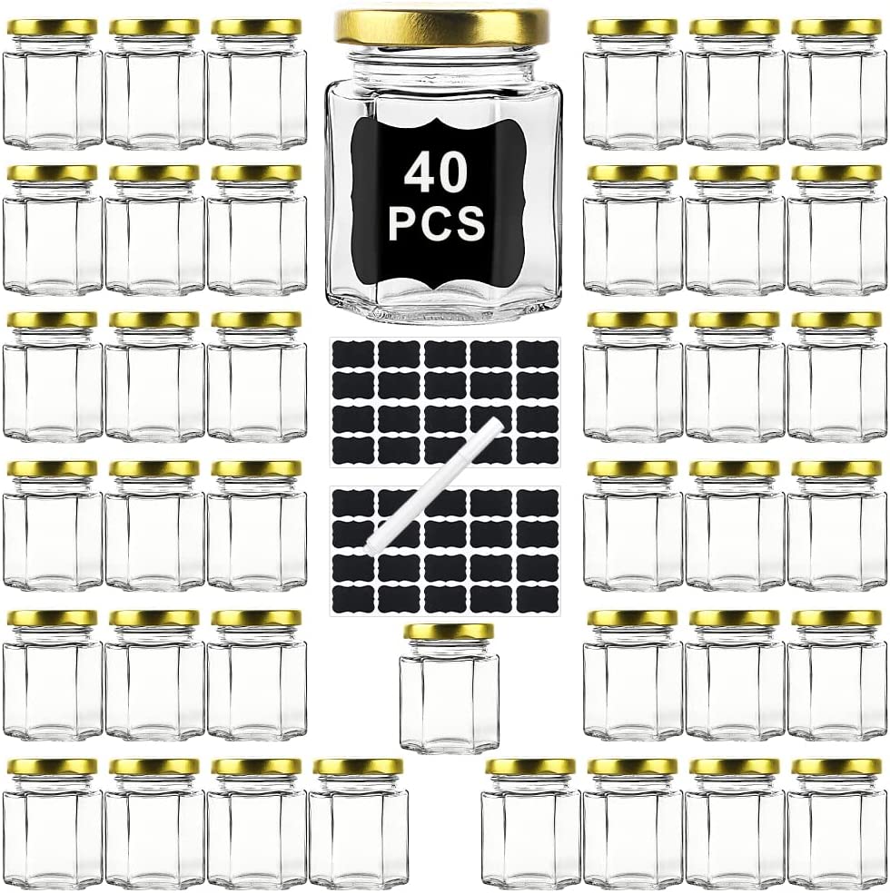 Superlele 30pcs 1.5oz Hexagon Mini Glass Jars with Gold Lids, Honey Jars  Small Spice Jars