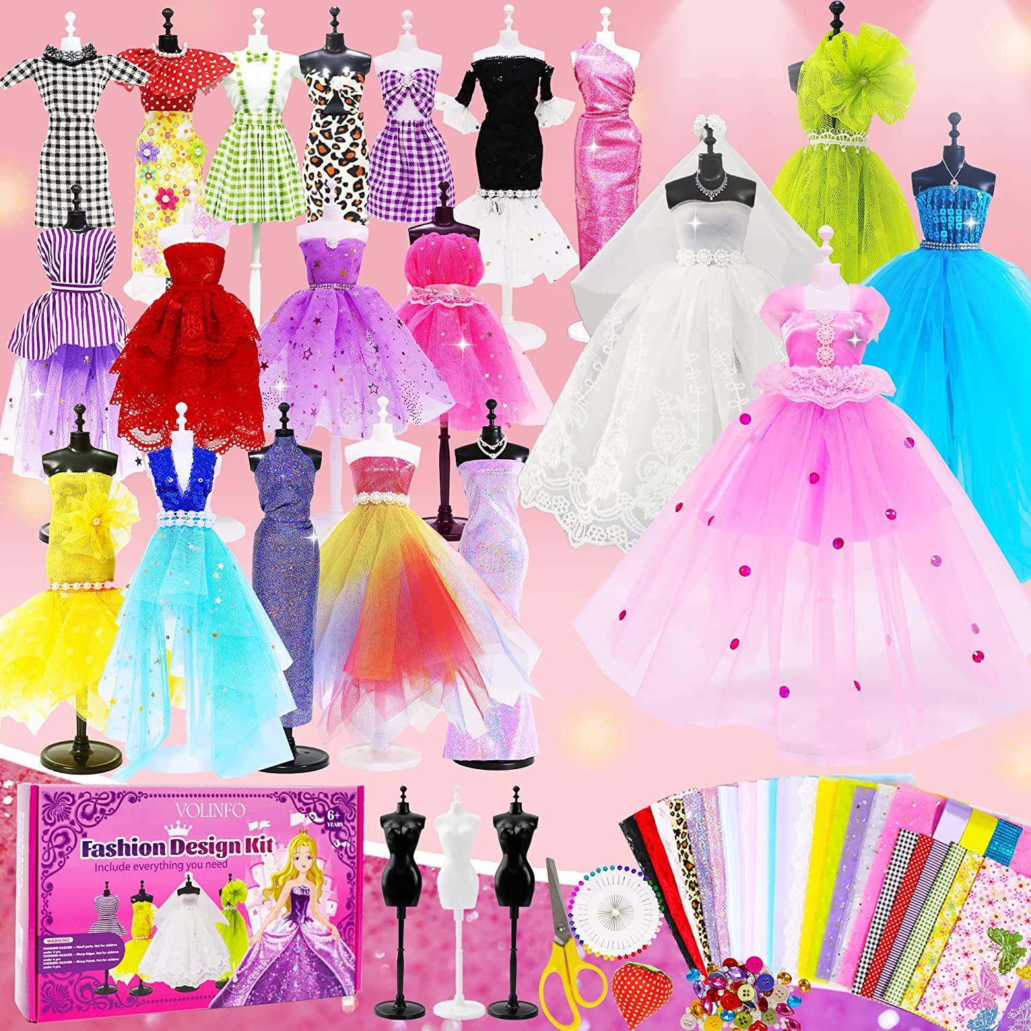  soputry Dress Design Craft Making Kit, Fashion Designer Kits  for Girls with Mannequins Clothing Creative DIY Art Craft Toys, Doll  Clothes Sewing Kit for Girls Ages 6-12+ Birthday Gift (Pink+Purple) 