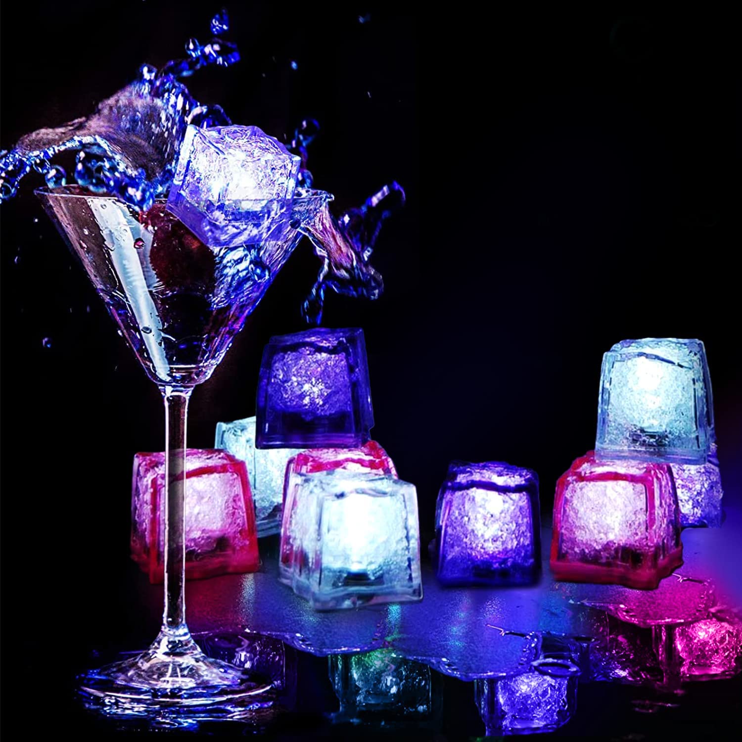  Light Up Ice Cubes, 12/24/48/96 Pack Multi Color Led Ice Cubes  for Drinks with Changing Lights, IP67 Waterproof Reusable Glowing Flashing Ice  Cube for Club Bar Party Wedding Decor: Home 