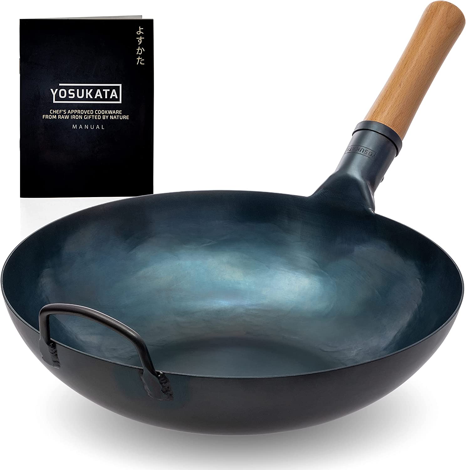 kaqinu Carbon Steel Wok Pan, 14 Piece Woks & Stir-Fry Pans Set with Wooden  Lid Cookwares, No Chemical Coated Flat Bottom Chinese Pan for Induction