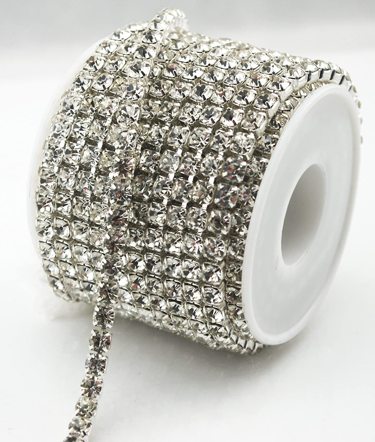 10yard 2.8mm Clear Crystal Rhinestone Chain Close Trim Cup Chain Bulk for Craft Jewelry Making (Silver)