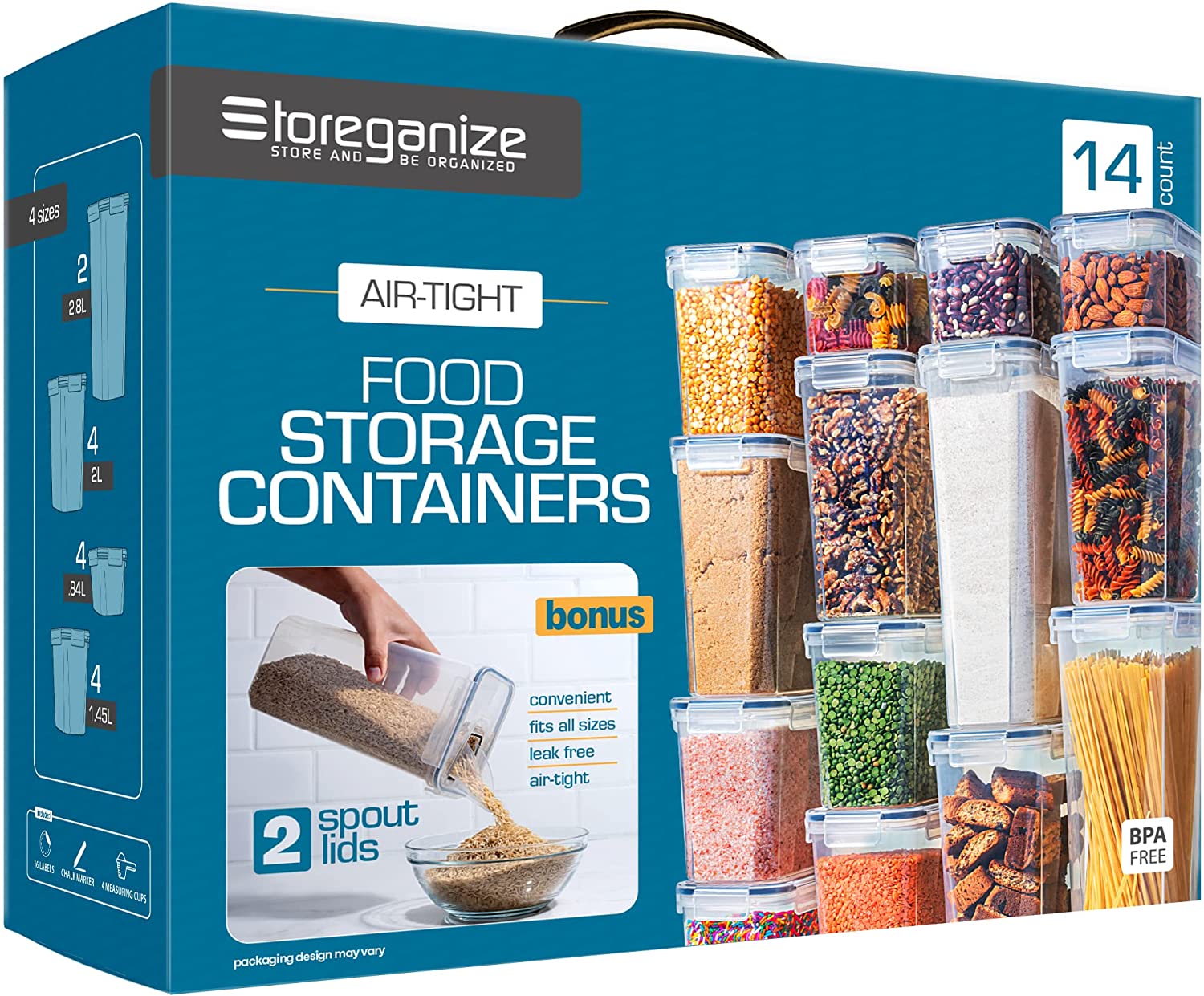  Shazo Airtight Food Storage Container (Set of 6) - BONUS  Measuring Cup - Labels & Marker - Durable Plastic - BPA Free - Clear with  Improved Lids (Black) - Air Tight Snacks Pantry & Kitchen Canisters