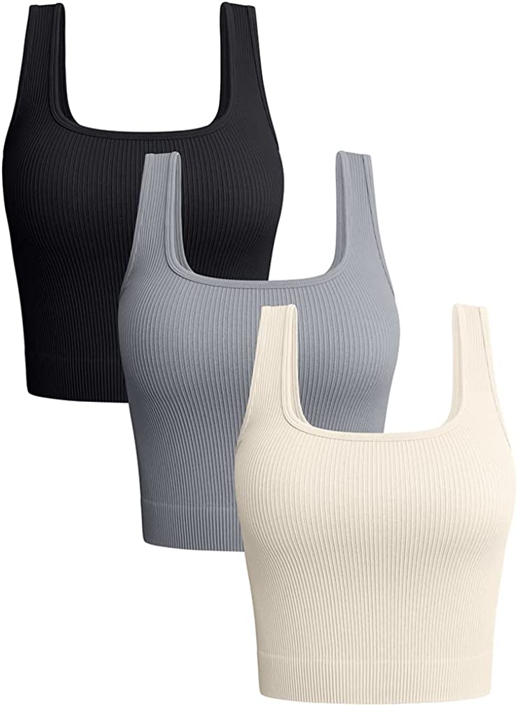 ATTRACO Women's Built in Bra Tank Tops Ribbed Workout Tanks Slim