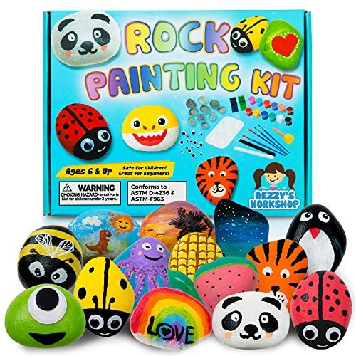 XXTOYS Rock Painting Kit for Kids - Arts and Crafts for Girls & Boys - Glow  in The Dark Rock Painting - Craft Art Kit -Hide and Seek Activities, Great