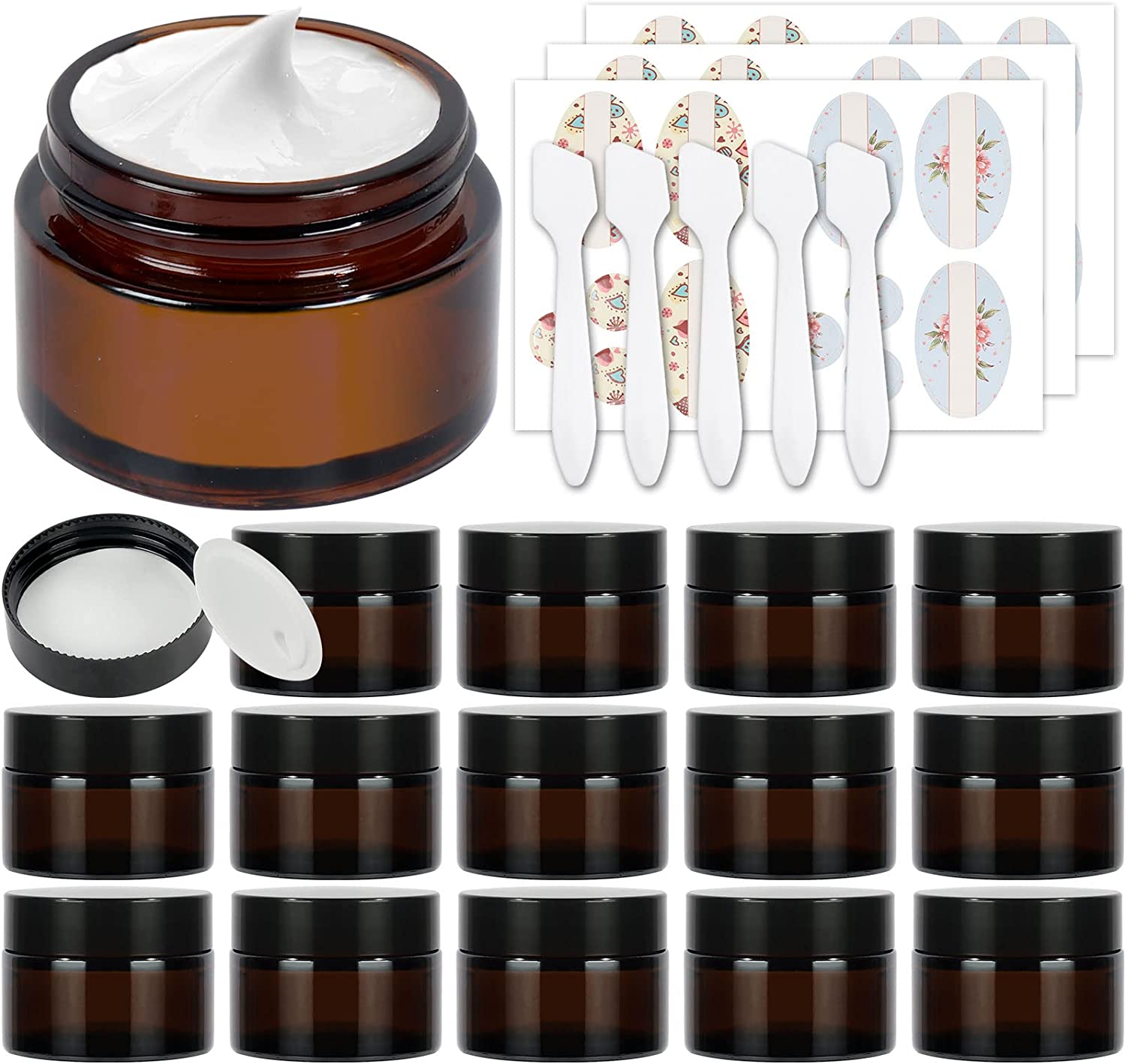 BPFY 24 Pack 1 oz Round Amber Glass Cosmetic Jars with Lids And Inner  Liners, Travel Glass Jars, Refillable Cosmetic Containers for Ointments,  Lotion, Lip Scrub, Makeup, Eyeshadow, Slime, Paint Amber 1oz