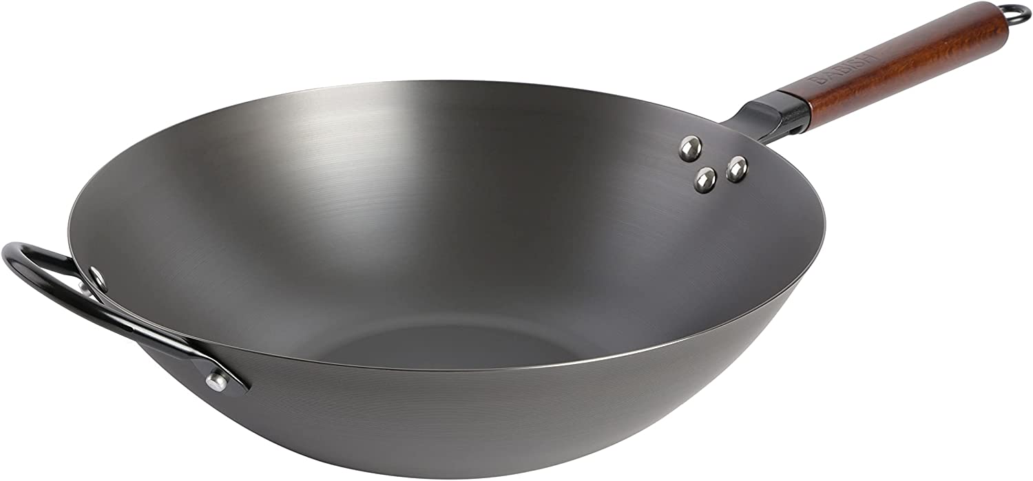 New Star Foodservice 1028720 Carbon Steel Pow Wok Set with Wood and St