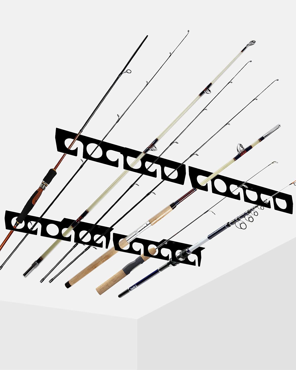 PLUSINNO 4 Pack Vertical Fishing Rod Rack, Wall Mounted Fishing