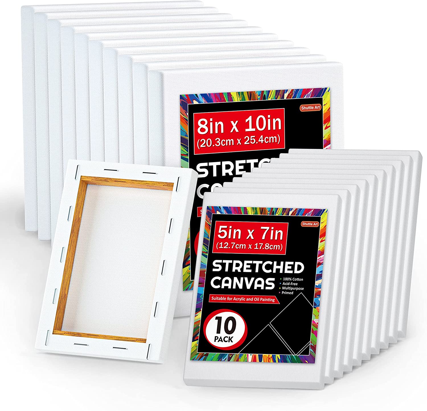 Elan Stretched Canvases 8x8, 6-Pack Canvases for Painting, Painting Canvas Bulk, Stretched Canvas for Adults Blank Canvas for Painting Painting