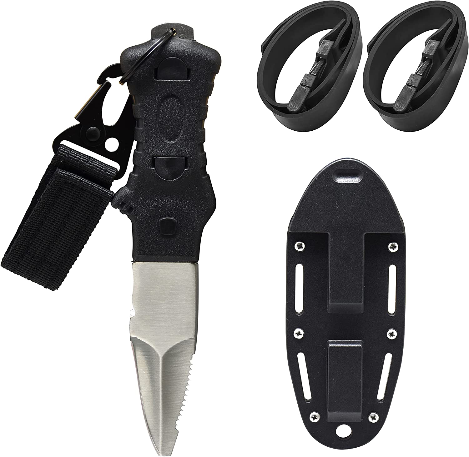  Dive Knife Scuba Diving Knife, Black Tactical Sharp Blade  knives, Divers dive tool with 2 Types Sheaths,Sawing Edge and 2 Pairs Leg  Straps for Snorkeling,Hunting,Camping : Sports & Outdoors