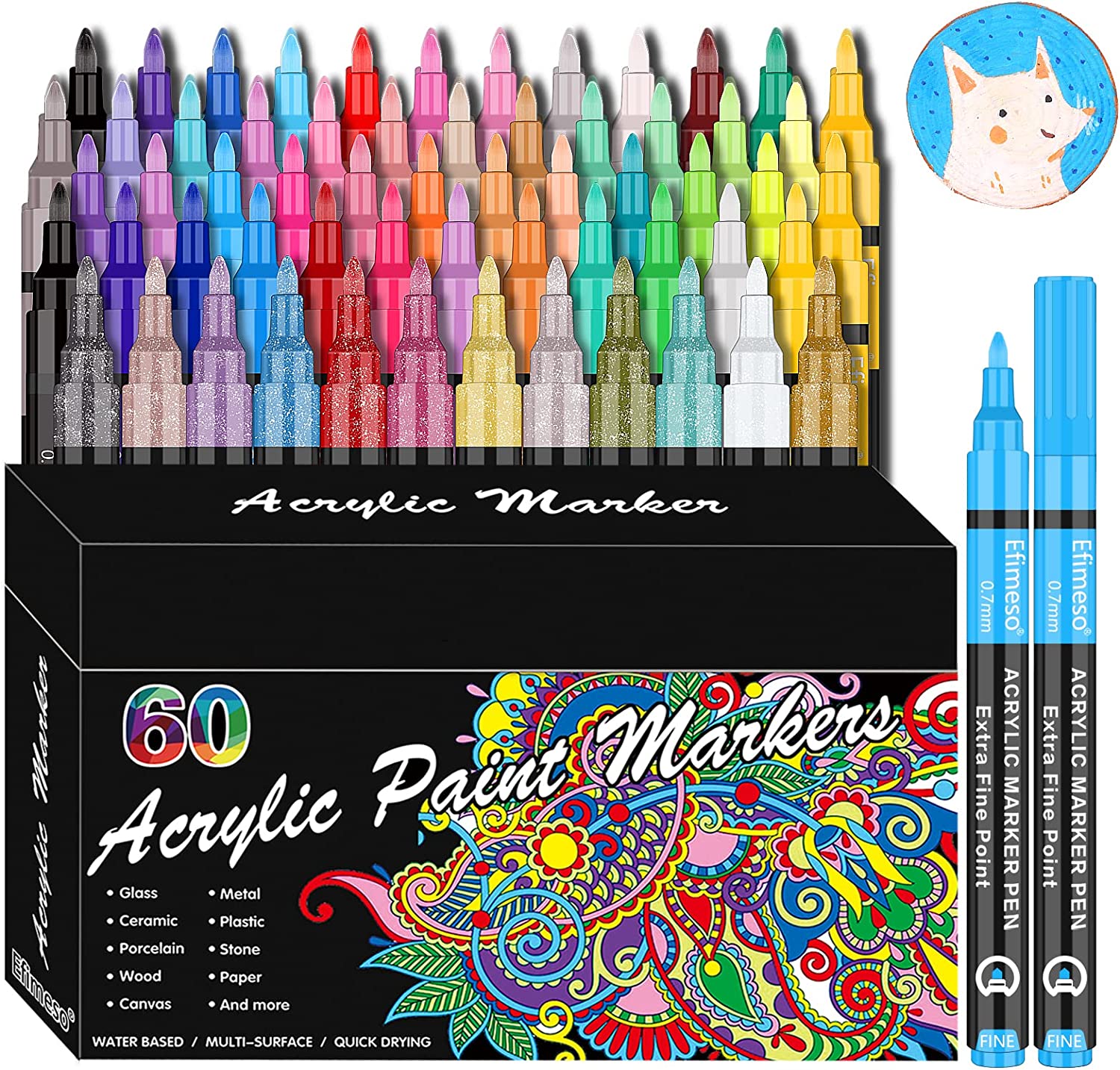 NAWOD Paint Pens White Black Marker 6 Pack0.7mm Acrylic White