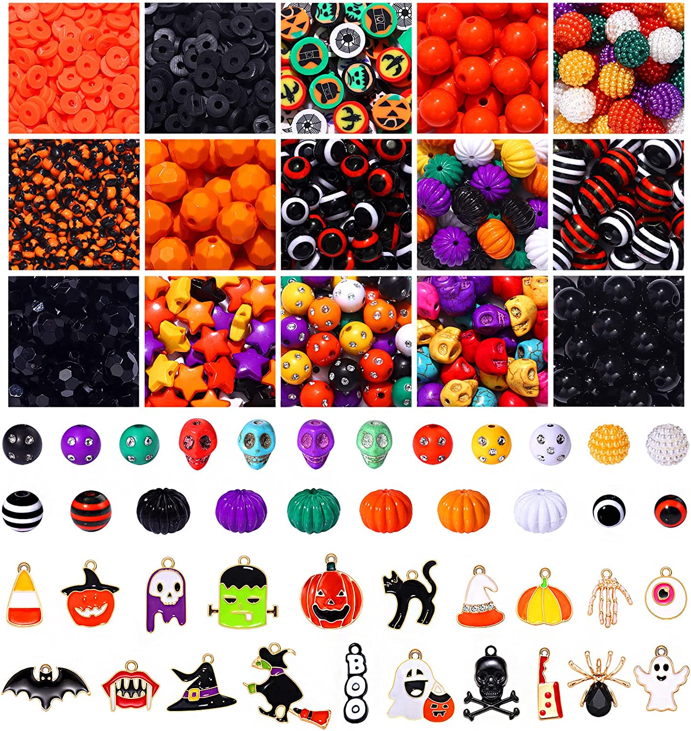 QUEFE 3600pcs Halloween 10 Strands Clay Beads, Polymer Clay Beads for  Jewelry Making, with 150pcs Halloween Clay Charms for Bracelets Making
