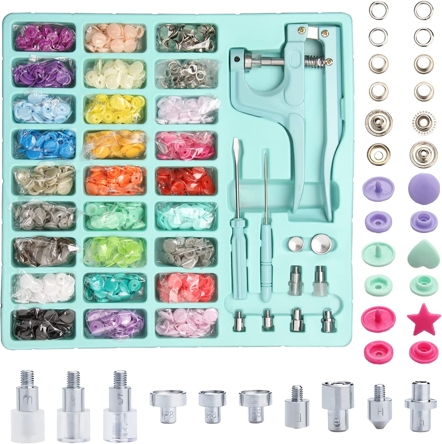 ilauke 400 Sets Snap Buttons with Snap Pliers T5 Plastic Snaps No-Sew Buttons