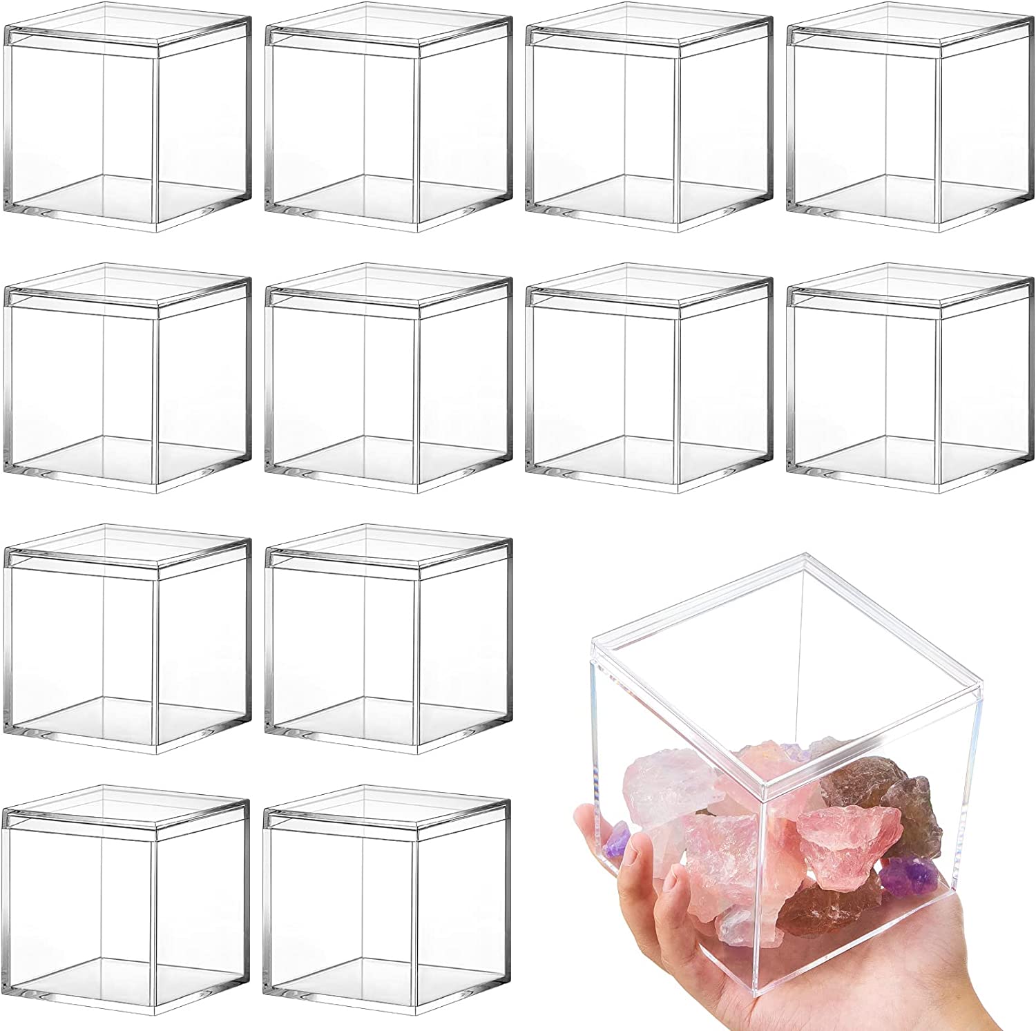 Hammont Clear Acrylic Boxes 12 Pack 3x3x3