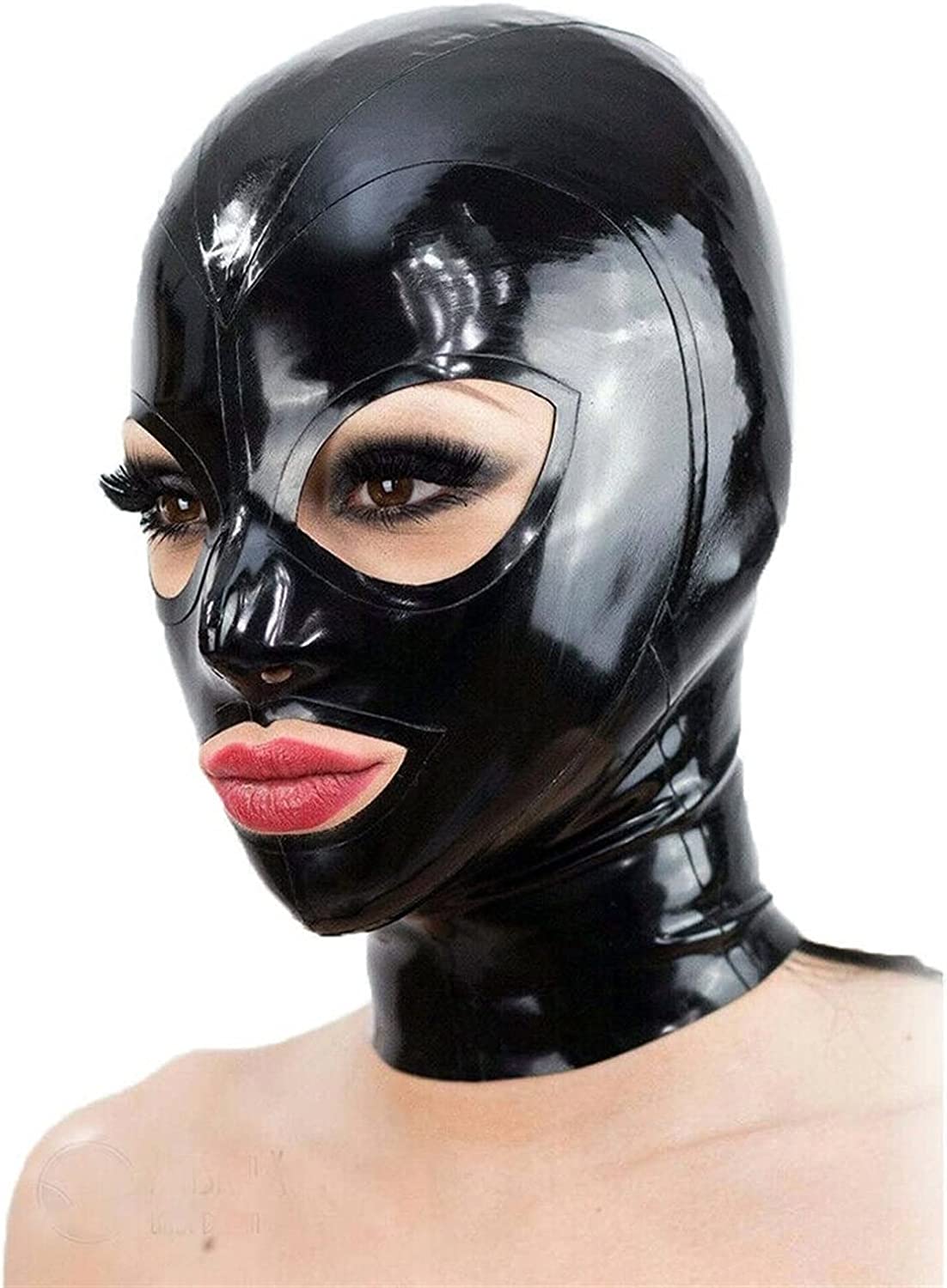 Wholesale Latex Hood Handmade Rubber Open Beautiful Eyes and Mouth Back Zipper for Catsuit Beautiful Girl Club Wear Costumes Ball : Black, : X-Large) X-Large Black | Supply Leader