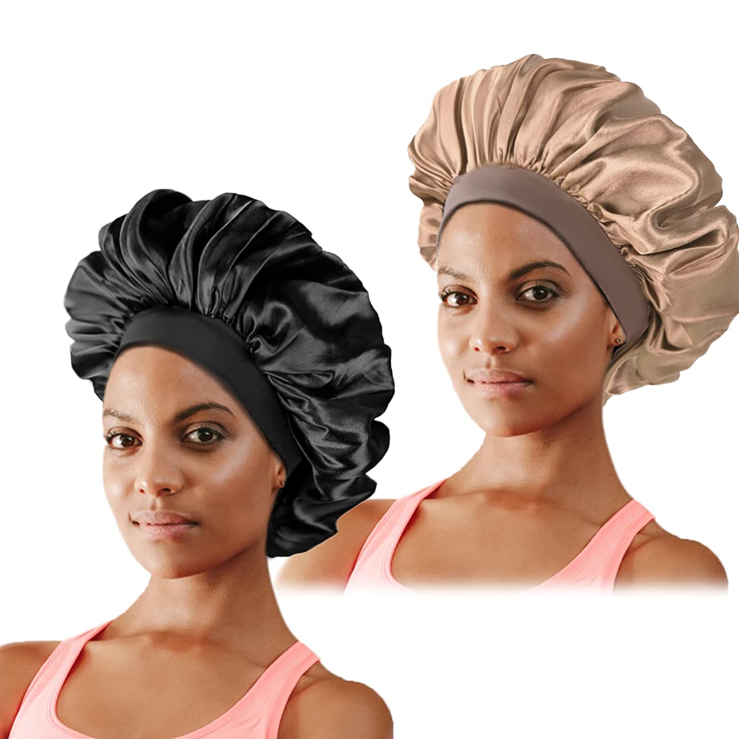 HOME SHARON Silk Bonnet for Sleeping, 4 Pieces Satin Bonnet Hair Wrap Cap  Bonnet for Curly Hair,Satin Bonnet for Sleeping, Bonnets Black Women