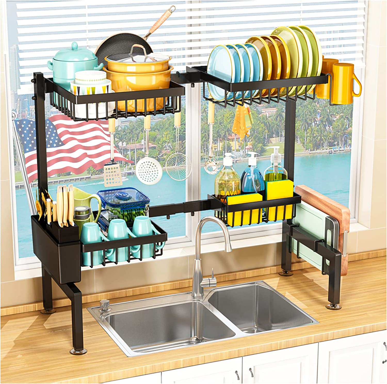  2023 Model，Over The Sink Dish Drying Rack 3-Tier Dish Drying  Rack Over Sink Adjustable Length(26-37.5in), Stainless Steel Dish Drainer, Dishes  Rack Kitchen Pots, pans, dishes and pots Organizer