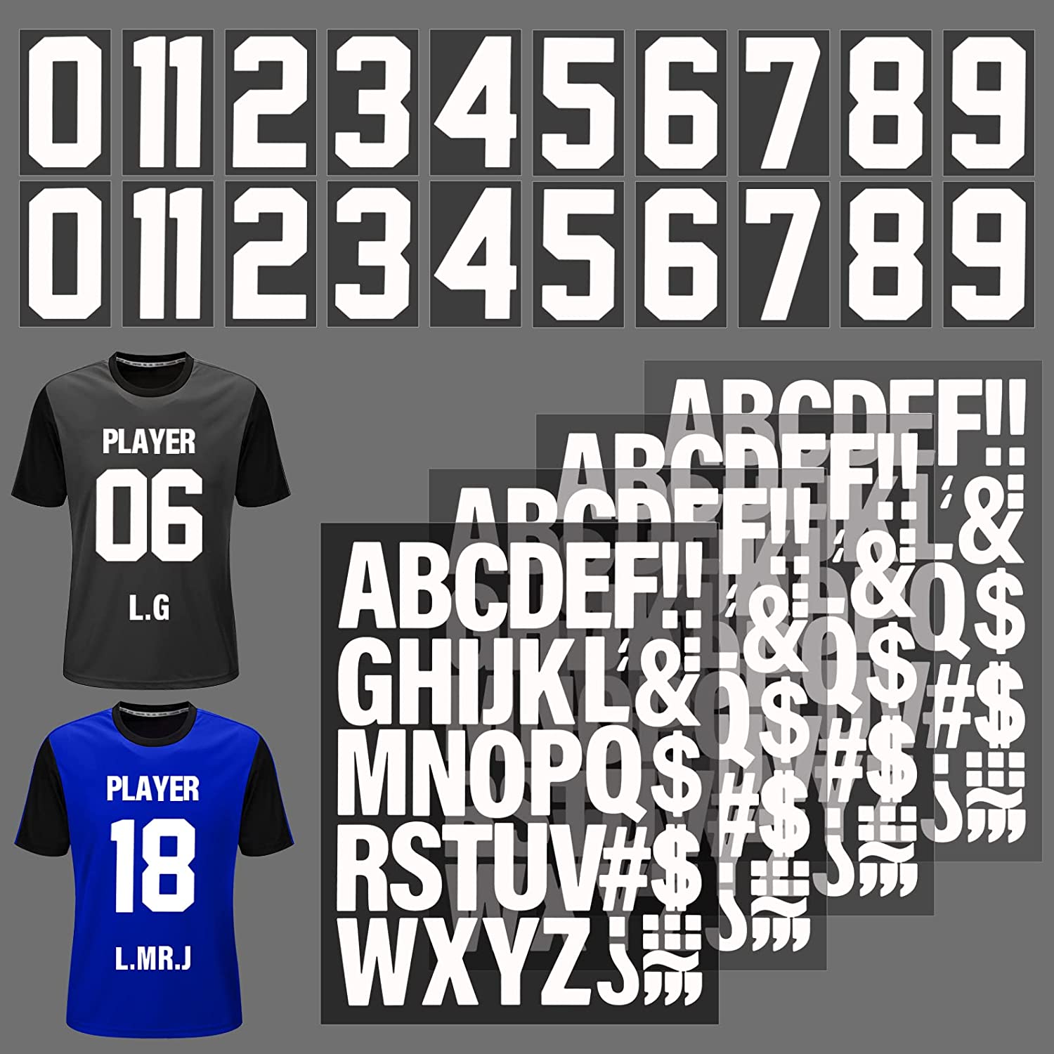  32 Sheets 400 Pieces 8 Inch Iron on Numbers 2 Inch Iron on  Letters Set 0-9 Jersey Numbers Iron on A-Z Heat Transfer Letters for  Clothing Team Uniform, Sports T Shirt