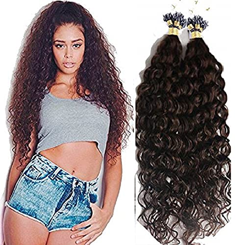 Micro Link Curly Hair Extensions Micro Ring Beads Loop Tip Real Remy Human  Hair Dark Brown 20inch 100s