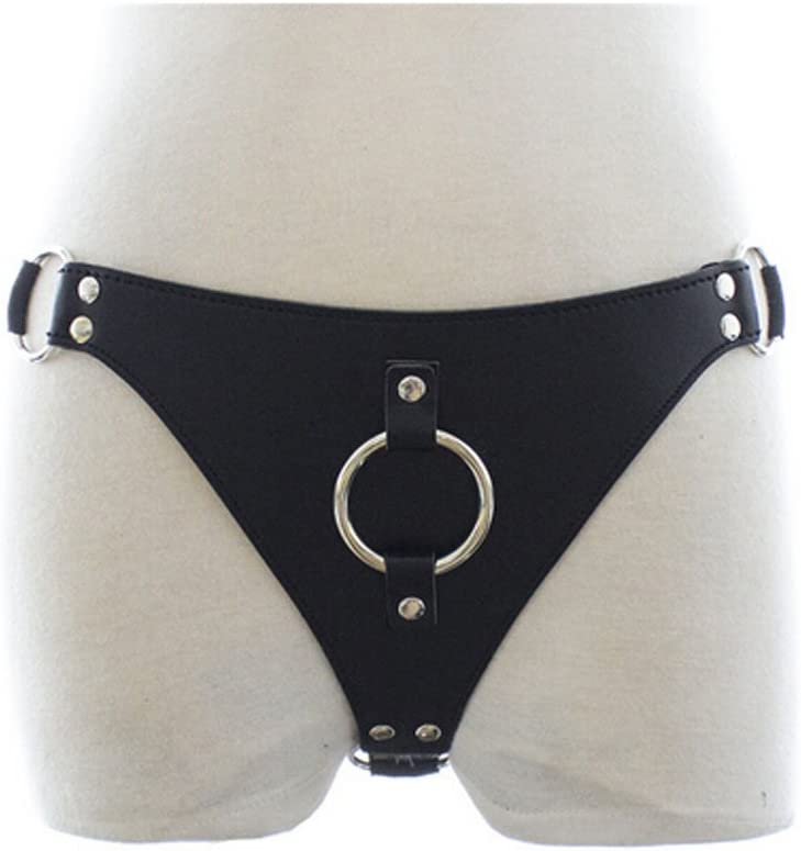 Leather Butt Plug Harness with Cock Ring Men Male Chastity Belt