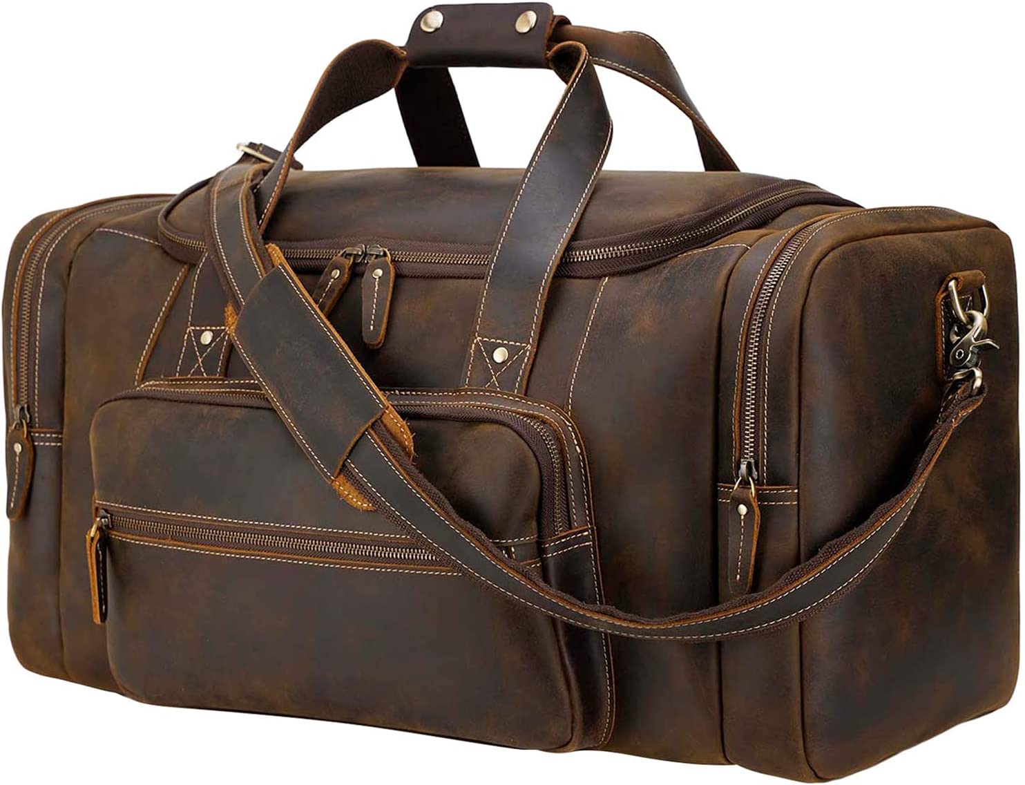 Aaron Leather Goods Leather Travel Duffel Bags for Men and Women Full Grain  Leather Overnight Weekend Leather Bags Sports Gym Duffle