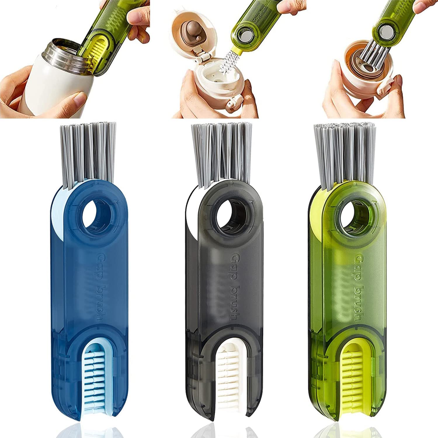 3 in 1 Multifunctional Cleaning Brush,Tiny Bottle Cup Lid Detail Brush,Silicone  Bottle Brush,Water Bottle Brush,Bottle Cleaner Brush,Crevice Cleaner Tools, Brushes for Nursing Bottle Cups Cover(3PCS) 